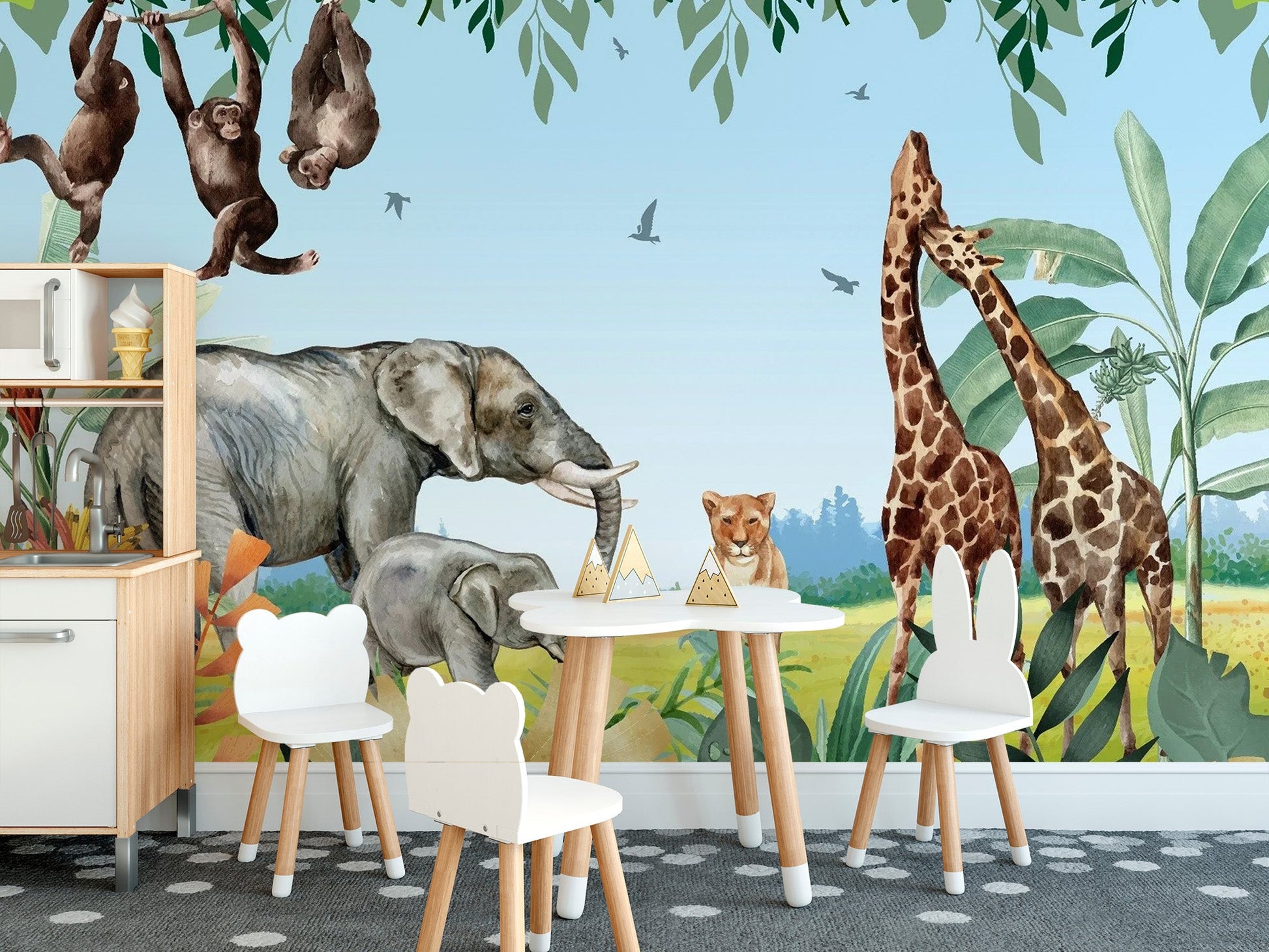 African Safari Jungle Animals Wallpaper Mural - Giffywalls