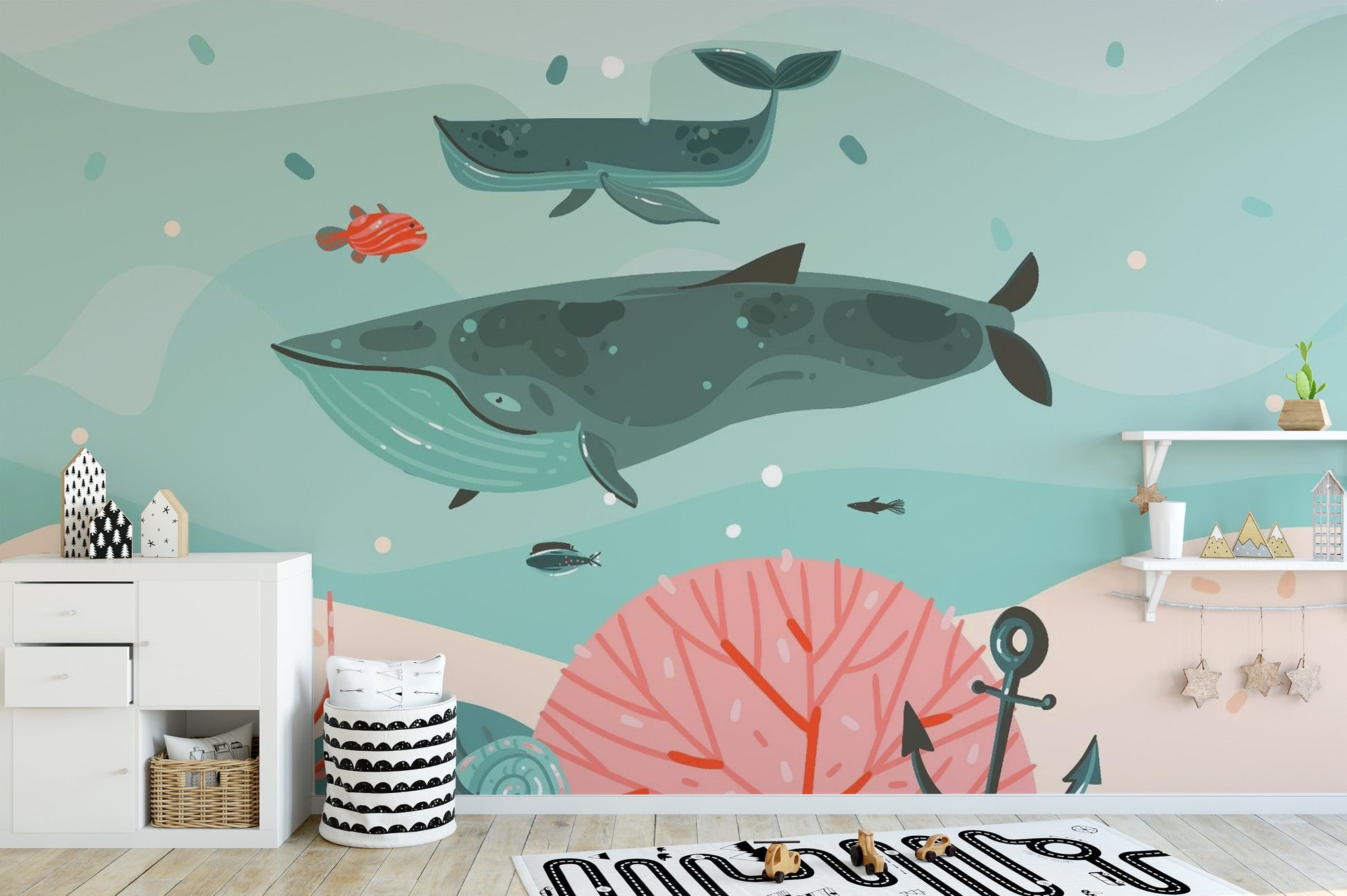 Dive into fun with Whale Adventure Wallpaper Mural for Kids
