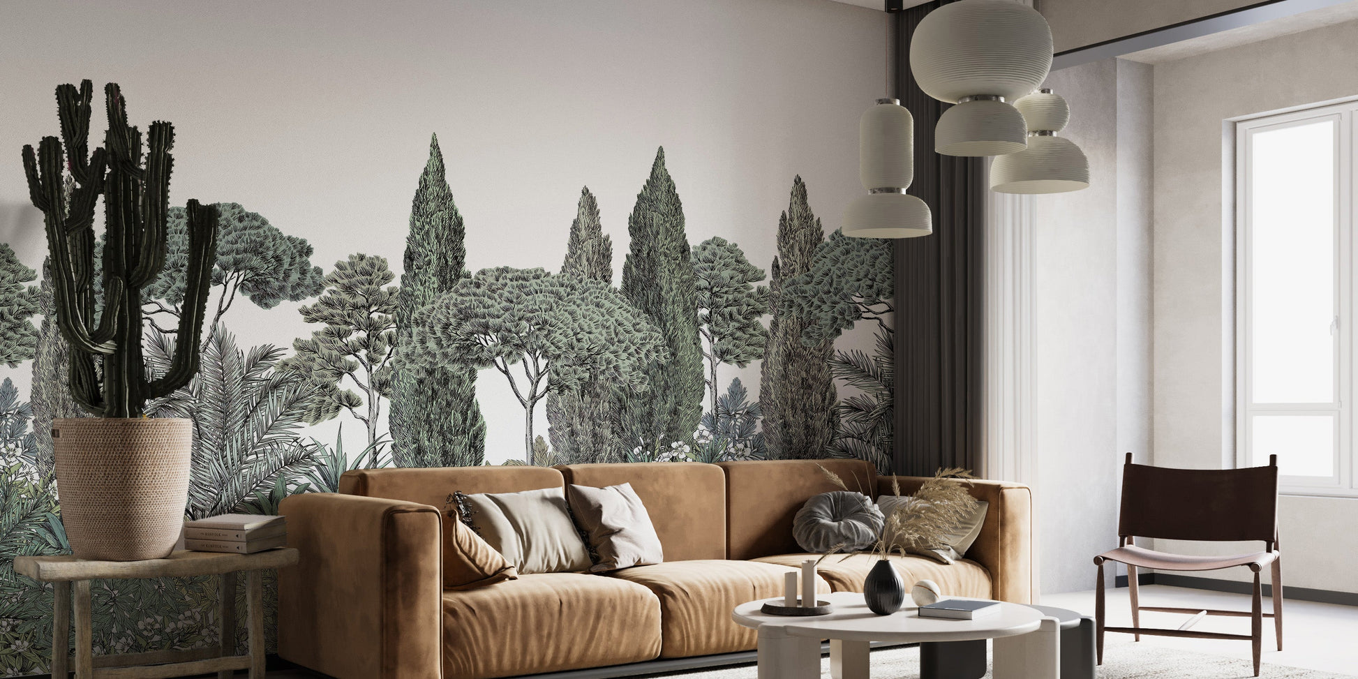 Forest-inspired garden wallpaper mural for tranquil spaces.
