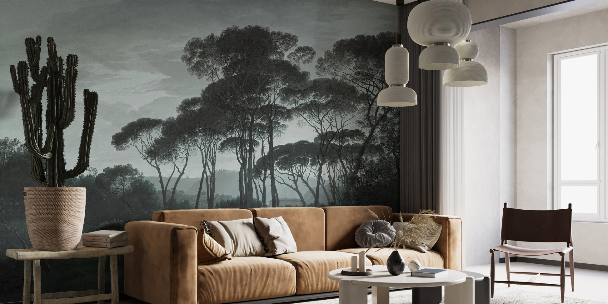 Dark Green Misty Forest Tree Wallpaper Murals - Giffywalls