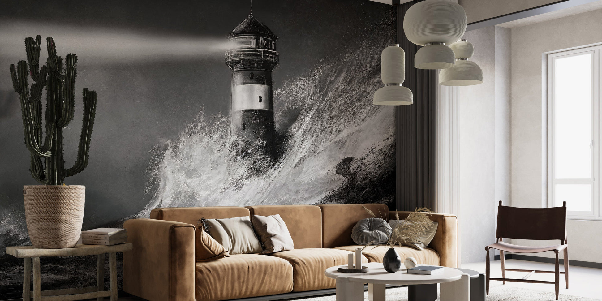 Monochrome Lighthouse in a sea of fierce waters Wallpaper - Giffywalls