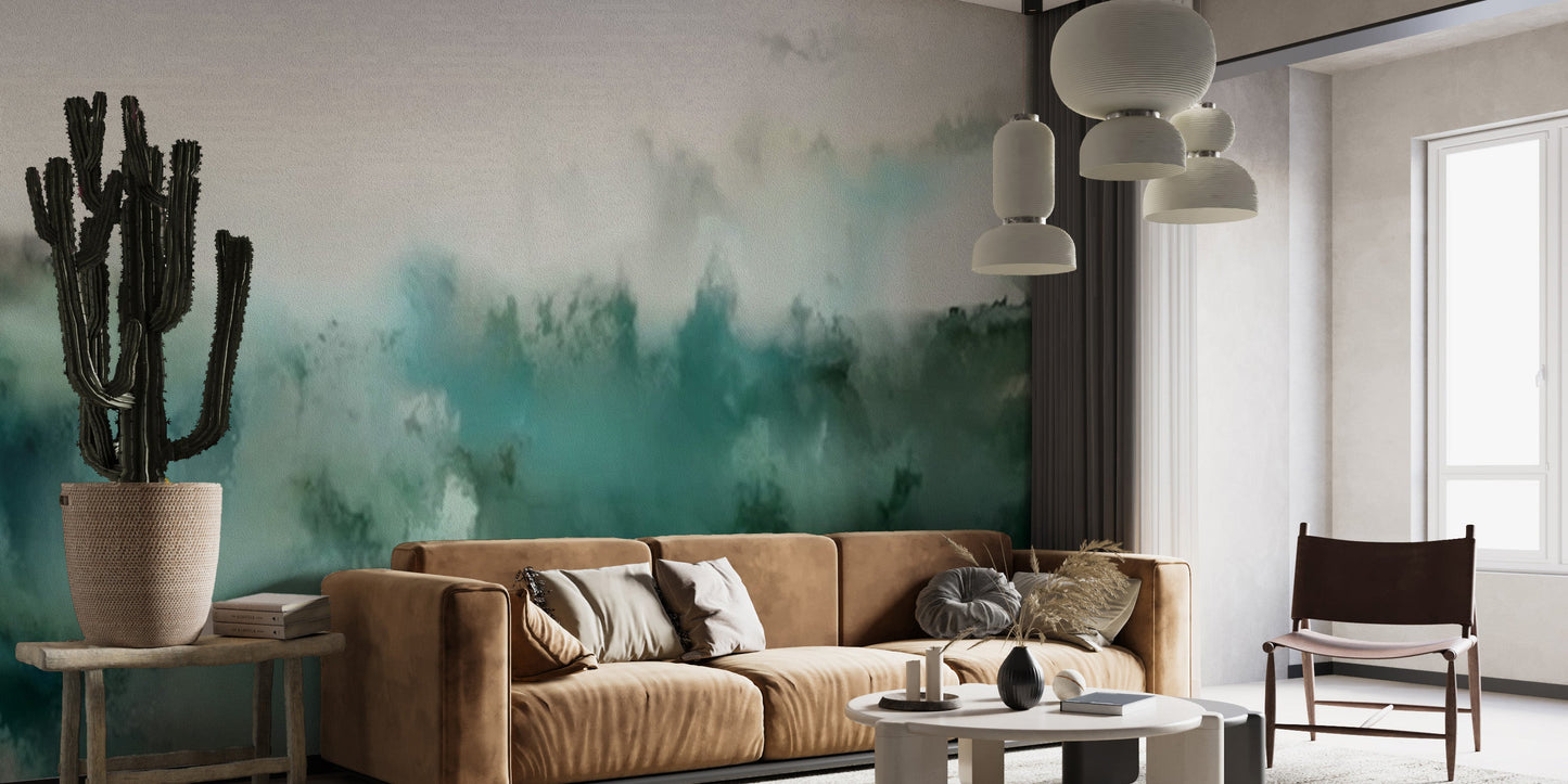 Turquoise Watercolor Wallpaper Mural - Giffywalls