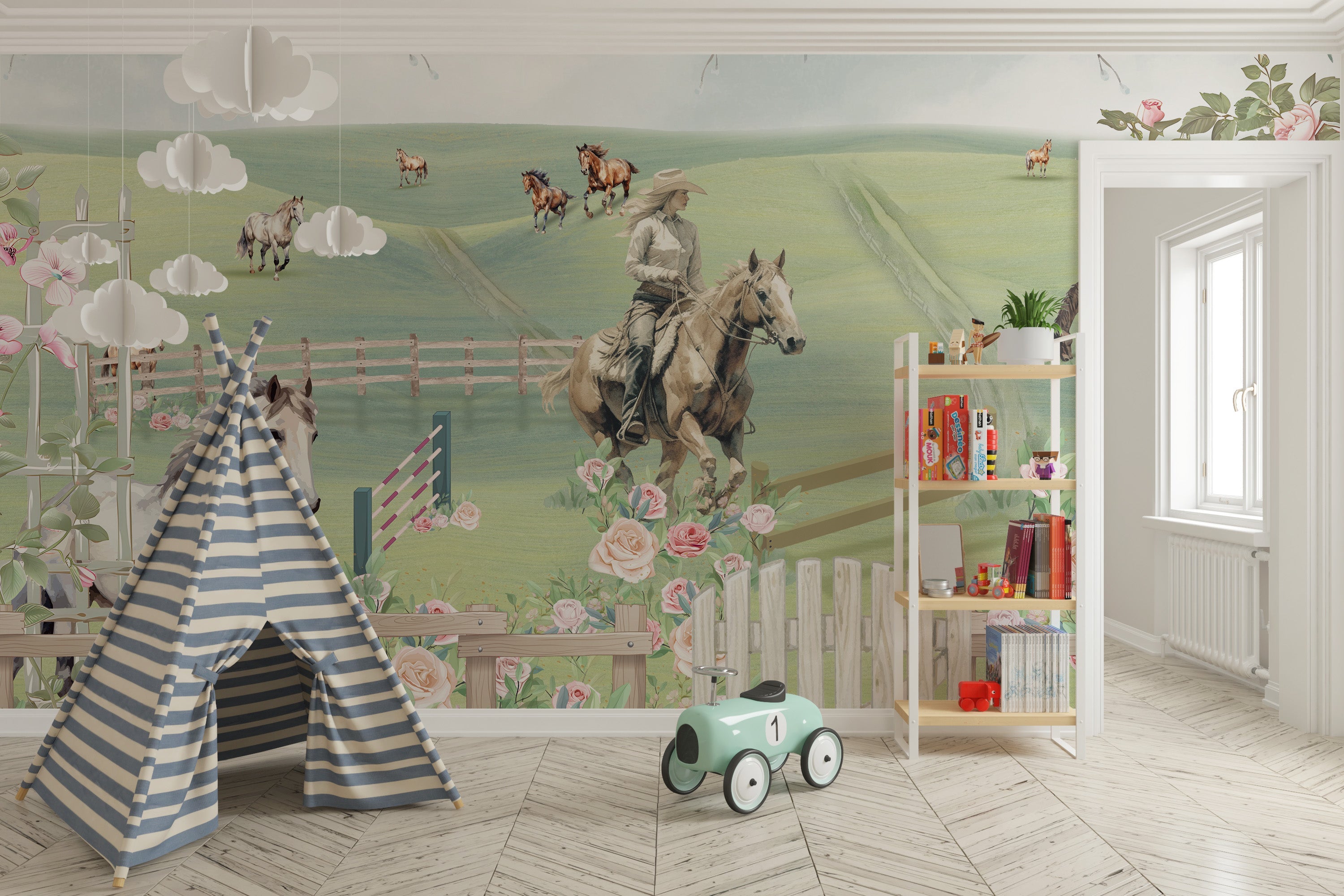 Horse-themed mural for nurseries
