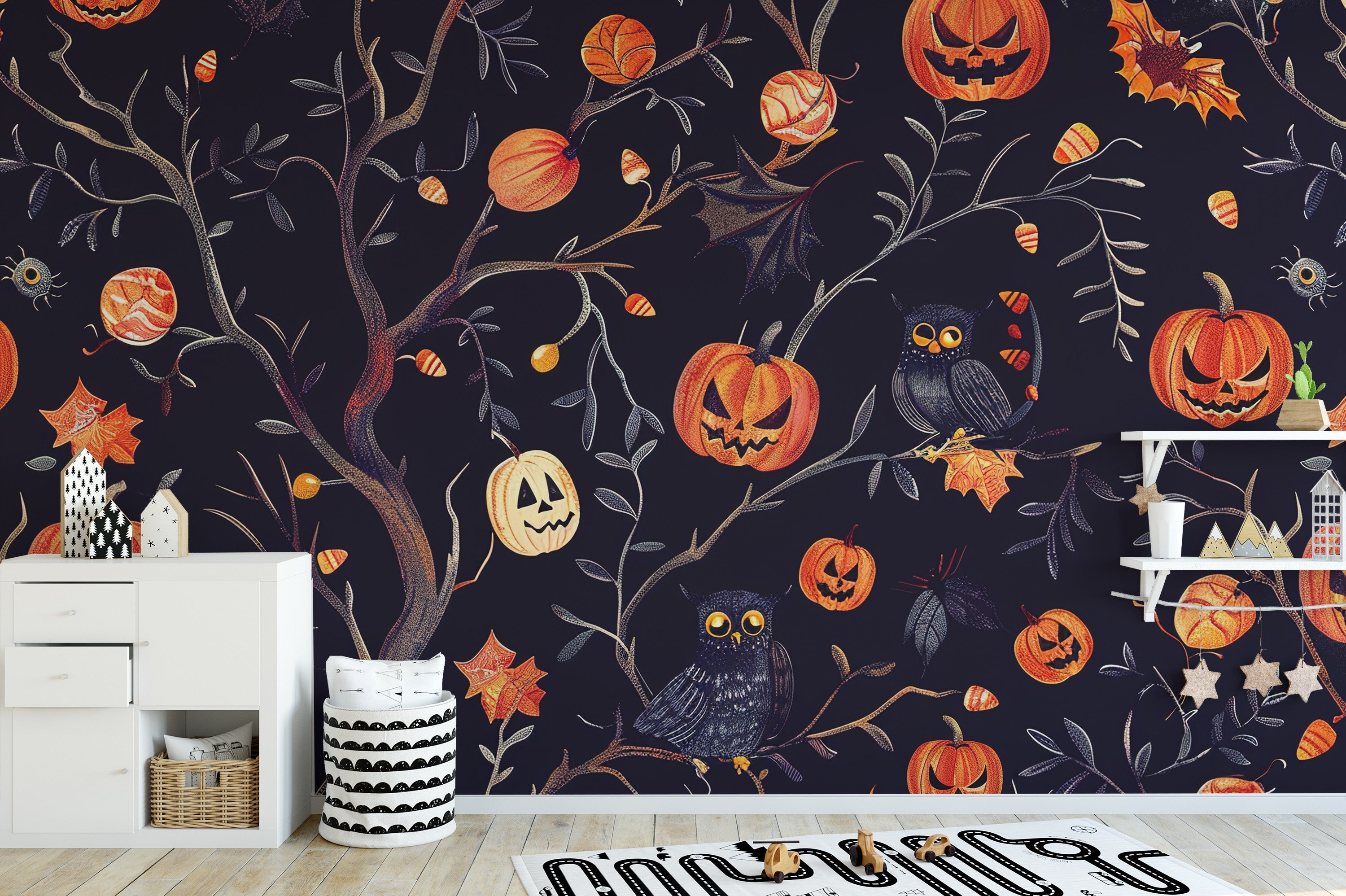 Halloween Pumpkins Owls Wallpaper Mural - Giffywalls