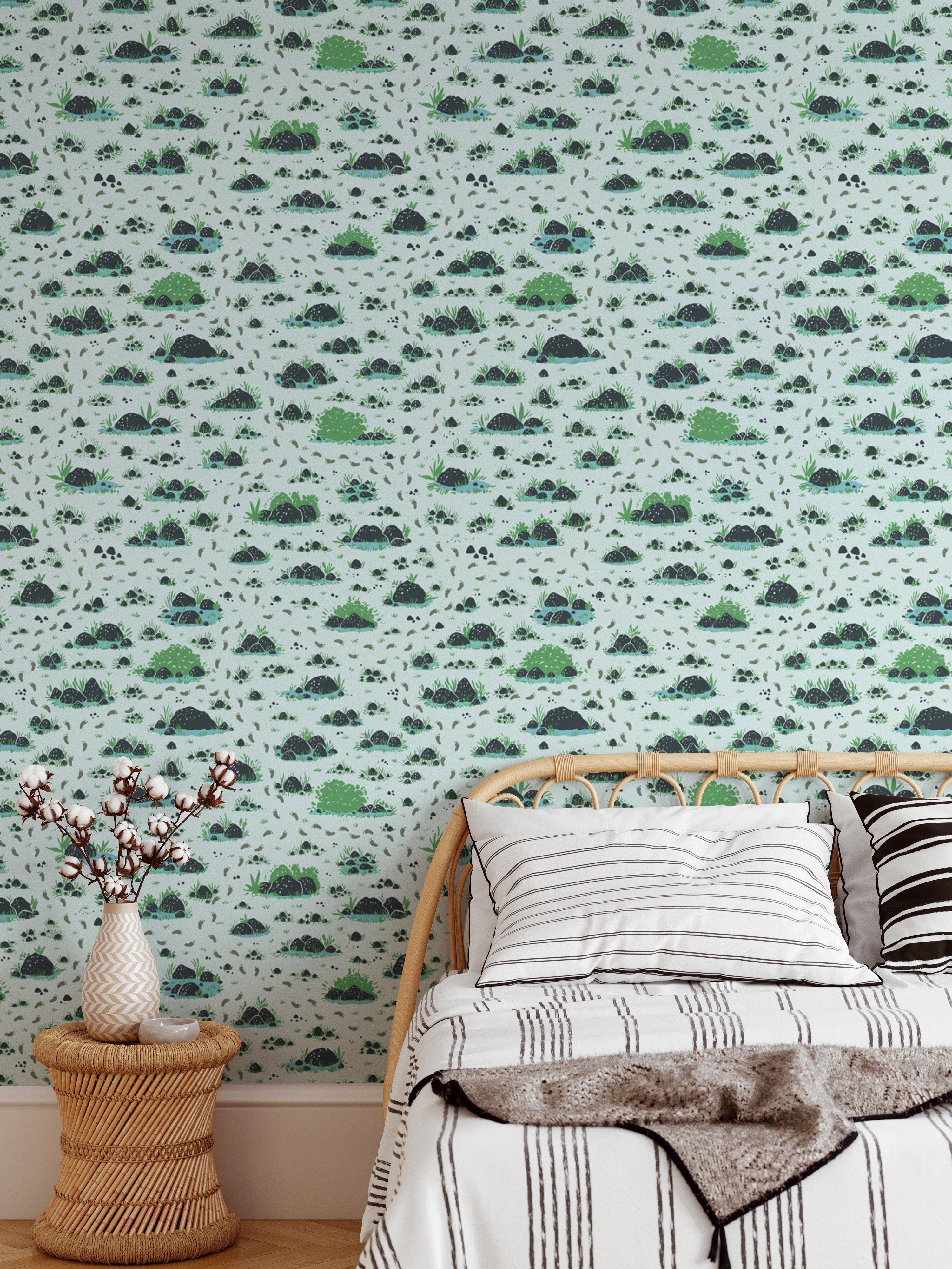 Stylish Bushes and Footprints wallpaper product