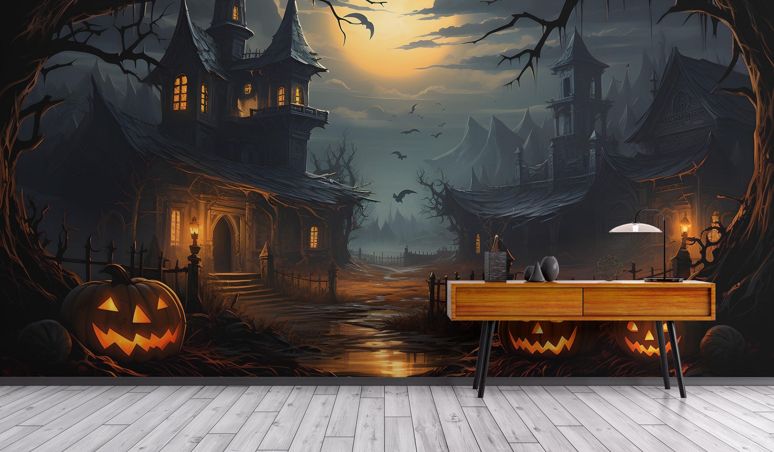 Spooky Haunted House Wallpaper Mural - Giffywalls