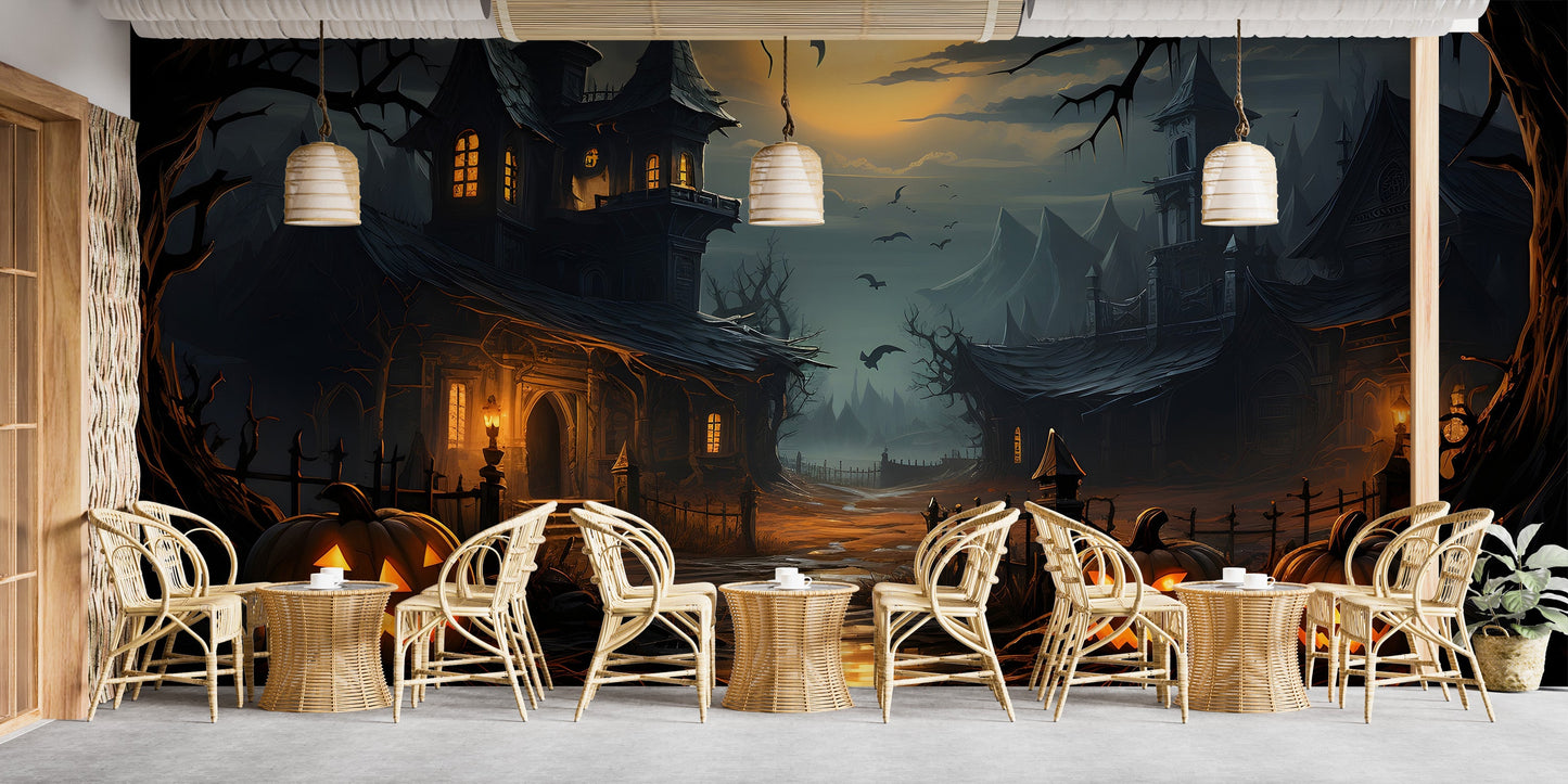 Spooky Haunted House Wallpaper Mural - Giffywalls