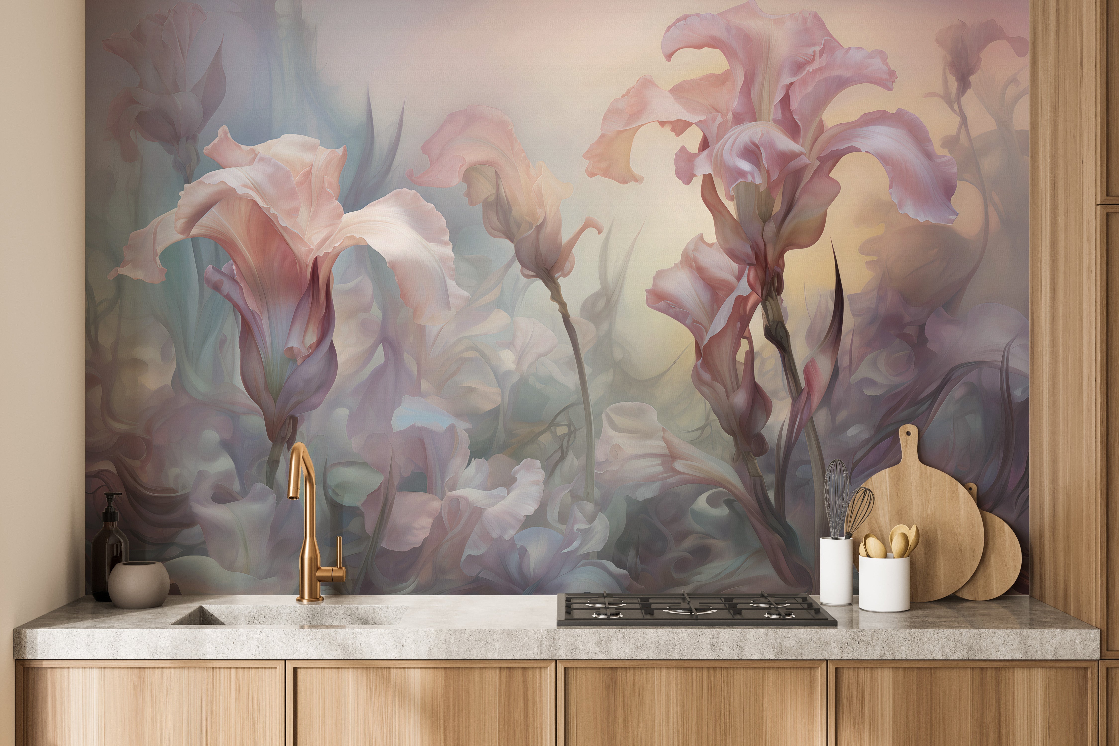 Iris Pale Pastel Floral Wallpaper Mural - Giffywalls