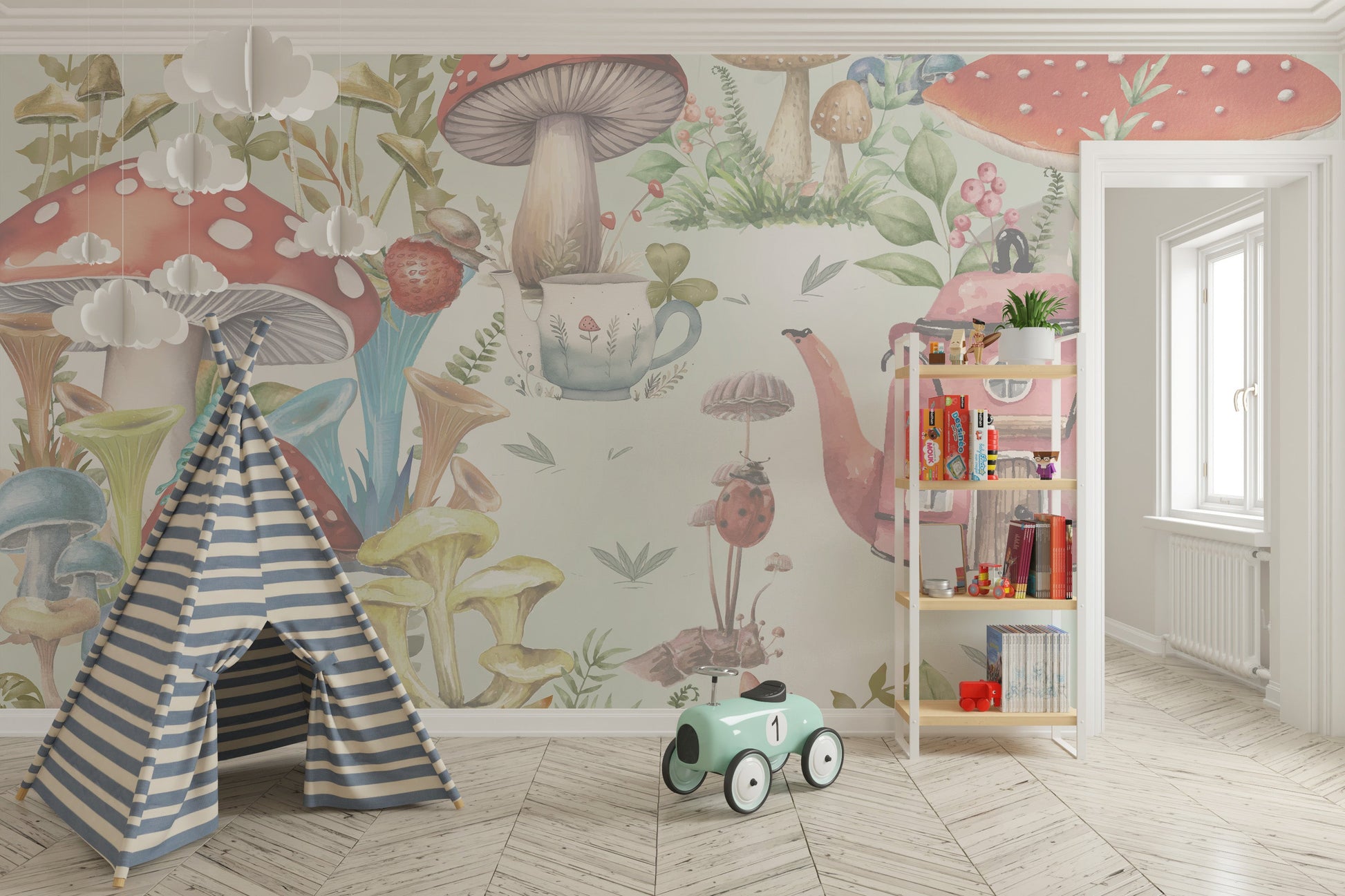 Fantasy Mushroom Garden wallpaper for kids spaces