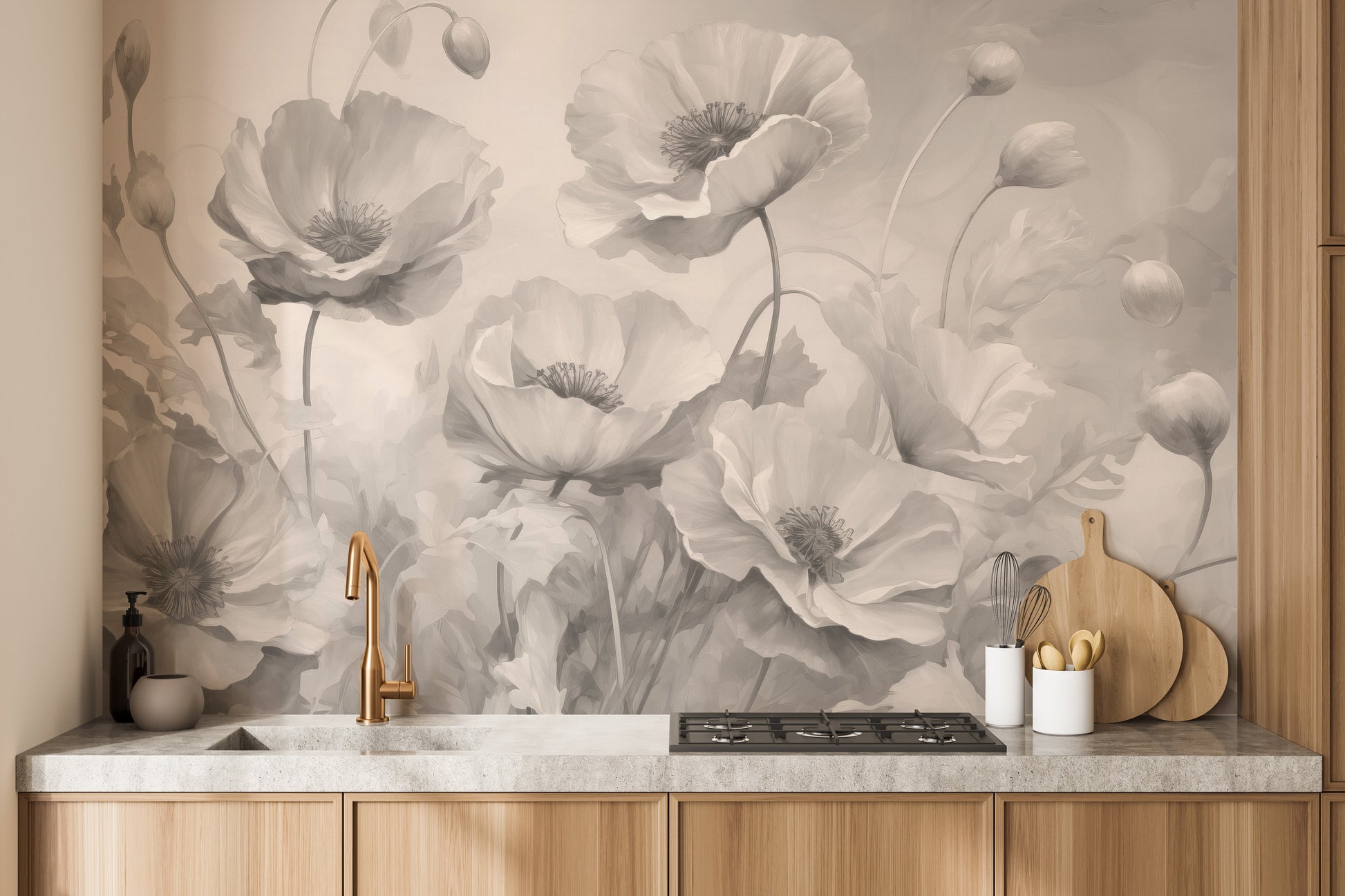 Grey Floral Peel and Stick Wallpaper - Giffywalls