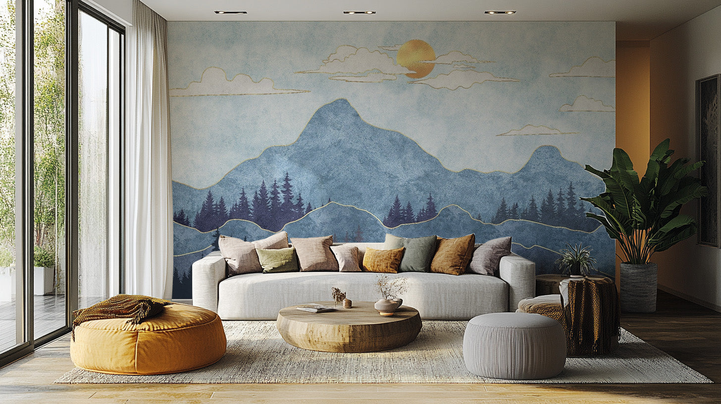 Watercolor Blue Mountain Wallpaper Murals - Giffywalls