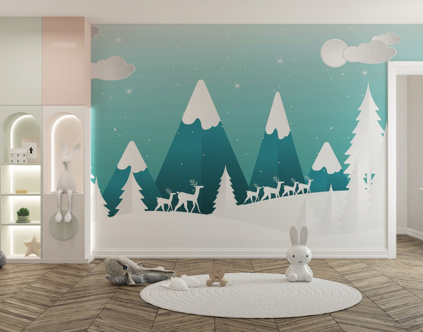 Turquoise Color Snowpeaks Wallpaper Mural - Giffywalls