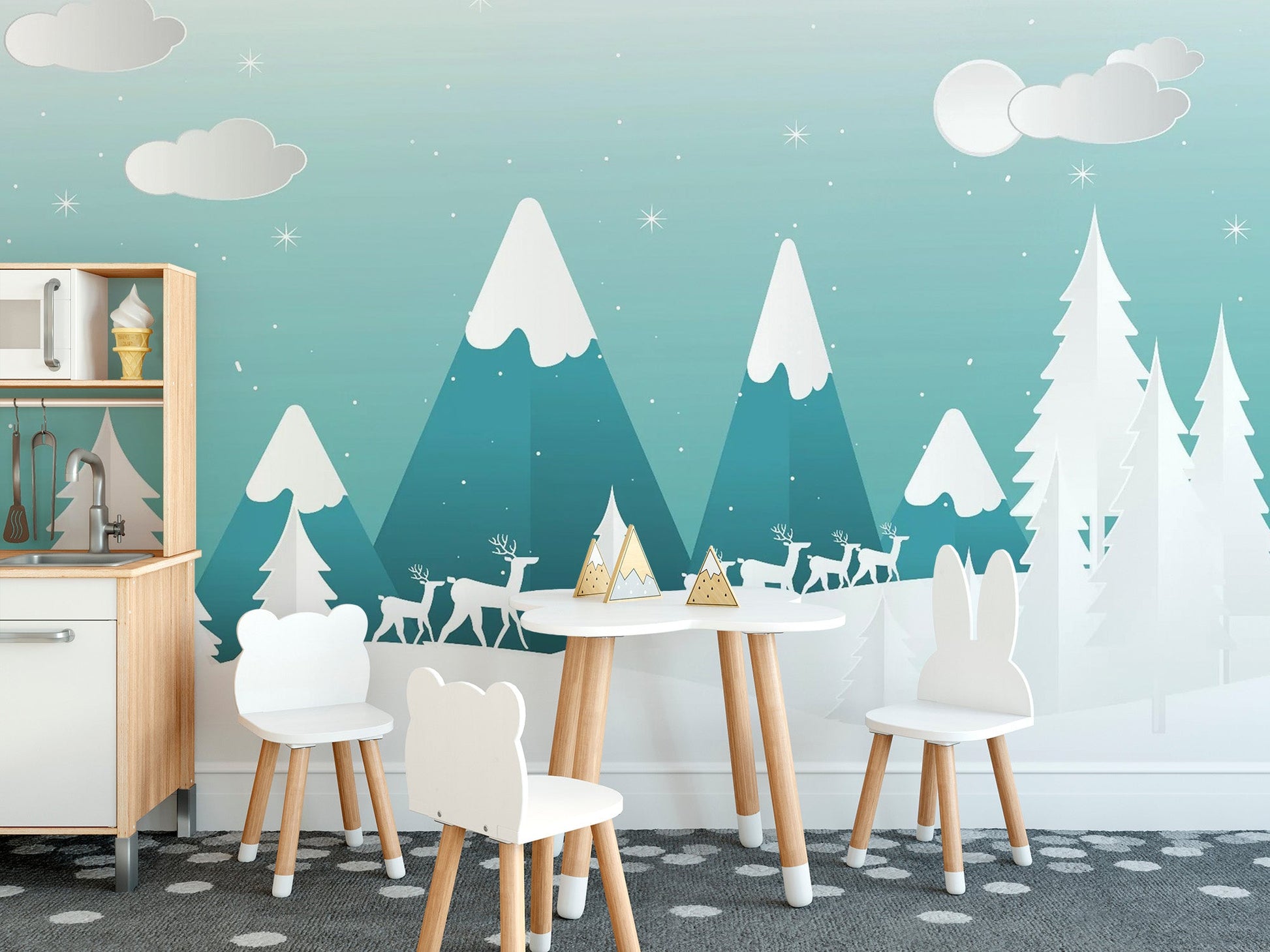 Turquoise Color Snowpeaks Wallpaper Mural - Giffywalls