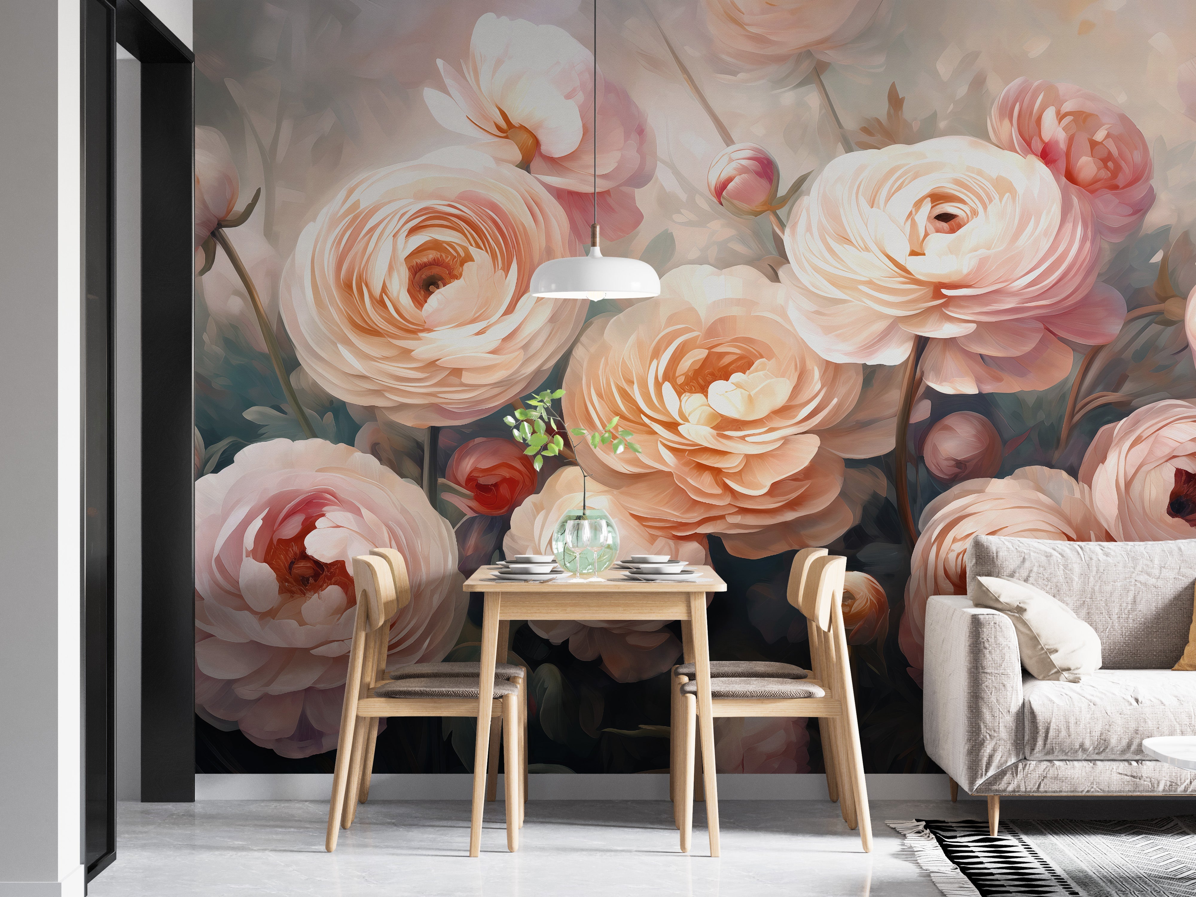 Ranunculus Pink Flower Wallpaper Mural - Giffywalls