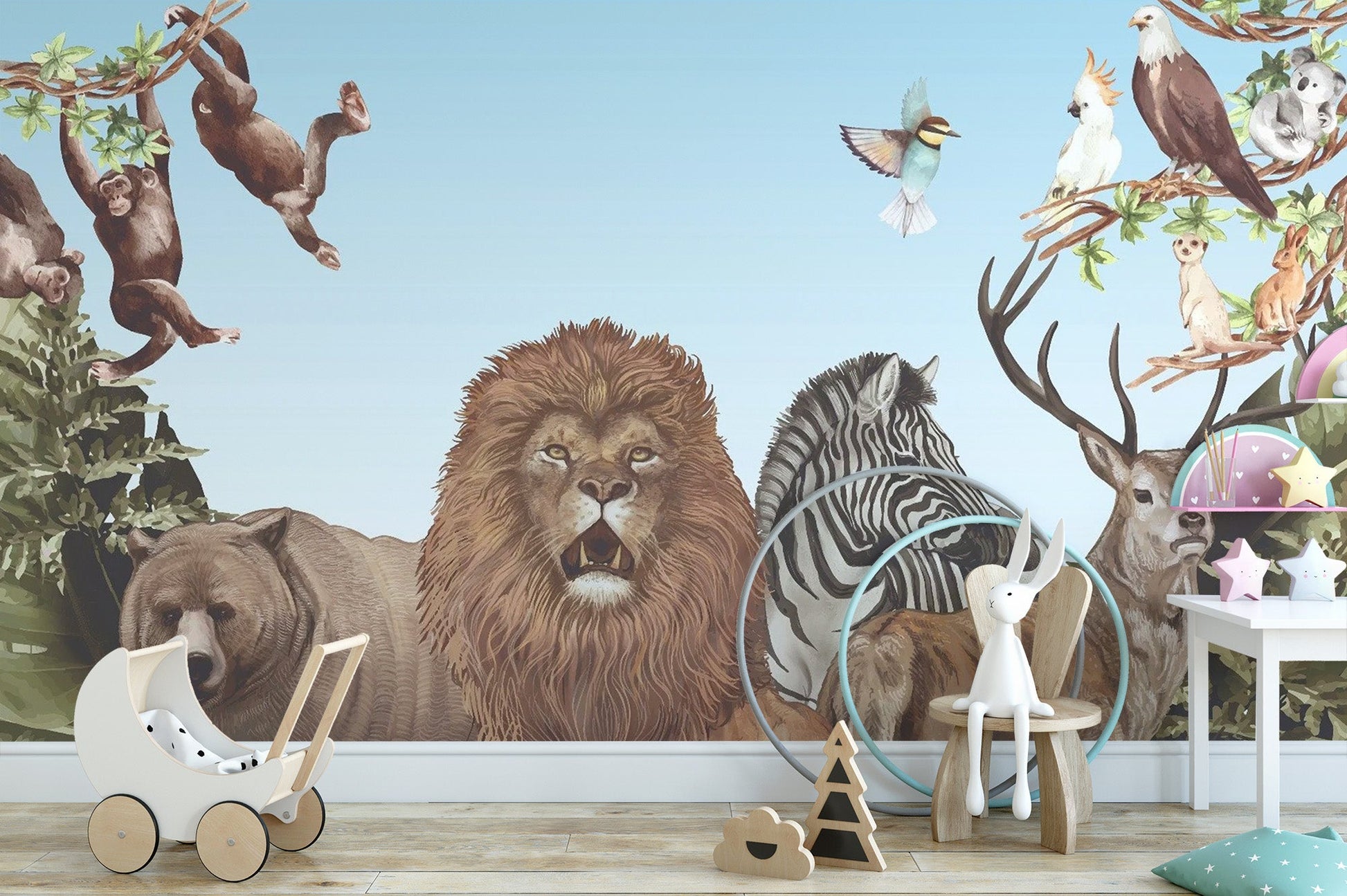 Explore the jungle with Jungle Safari Wallpaper Mural
