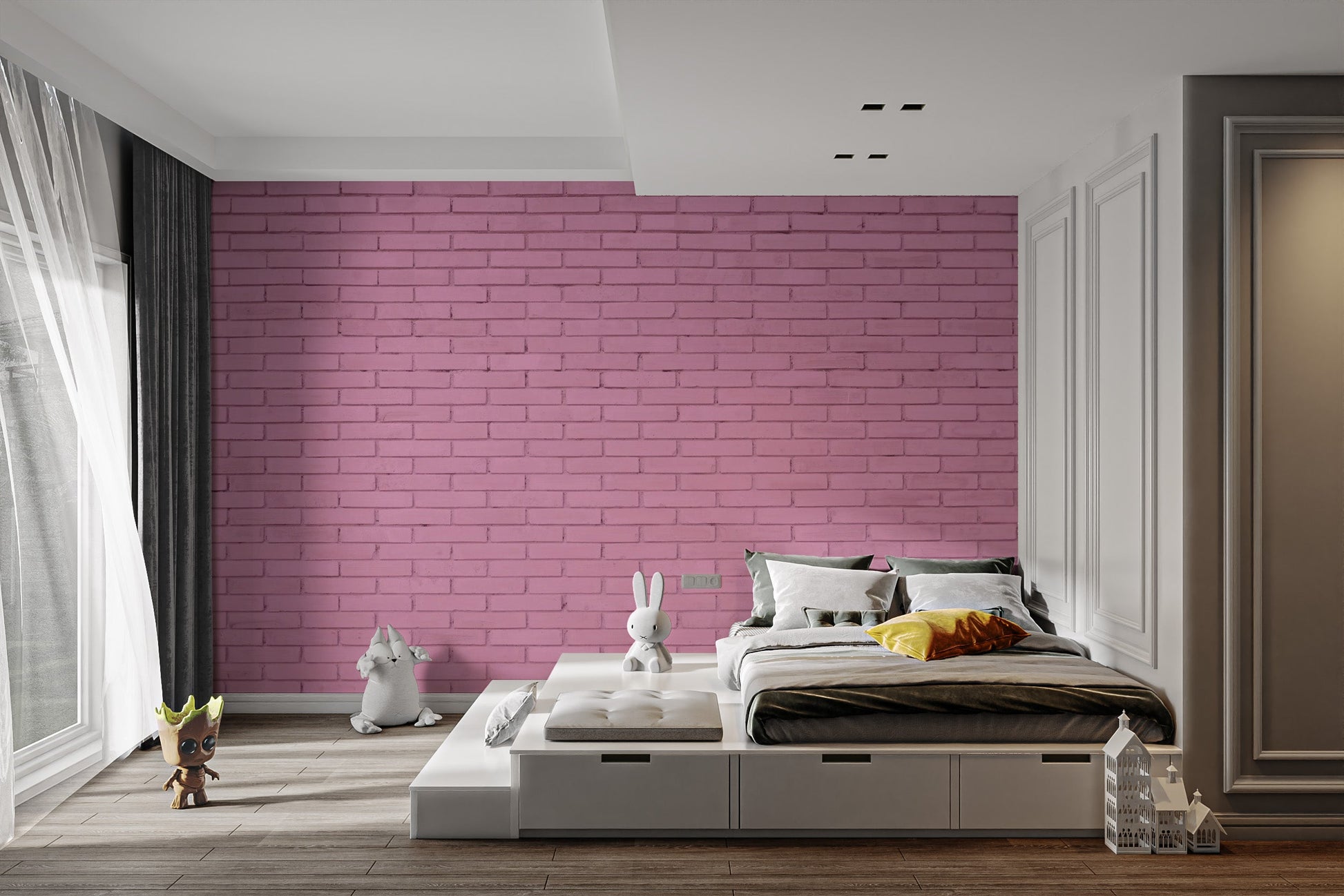 Pink Brick Wallpaper Mural - Giffywalls