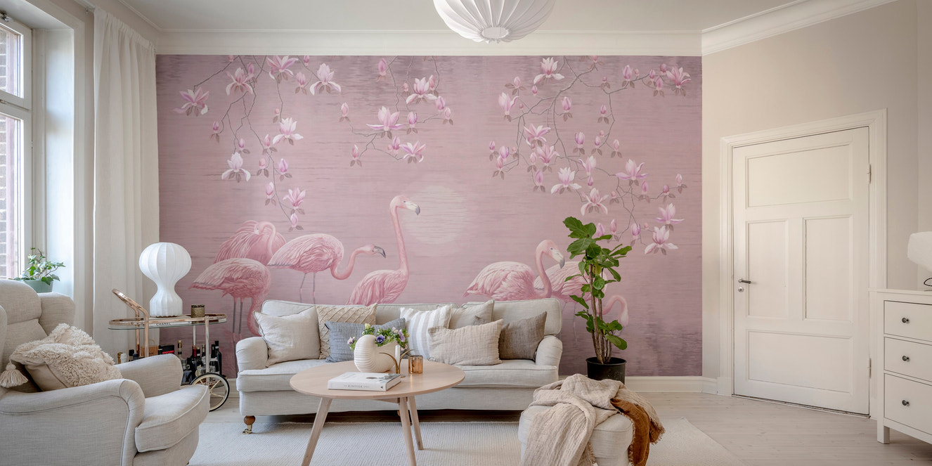 Pink Magnolia Flamingo Haven Mural Wallpaper