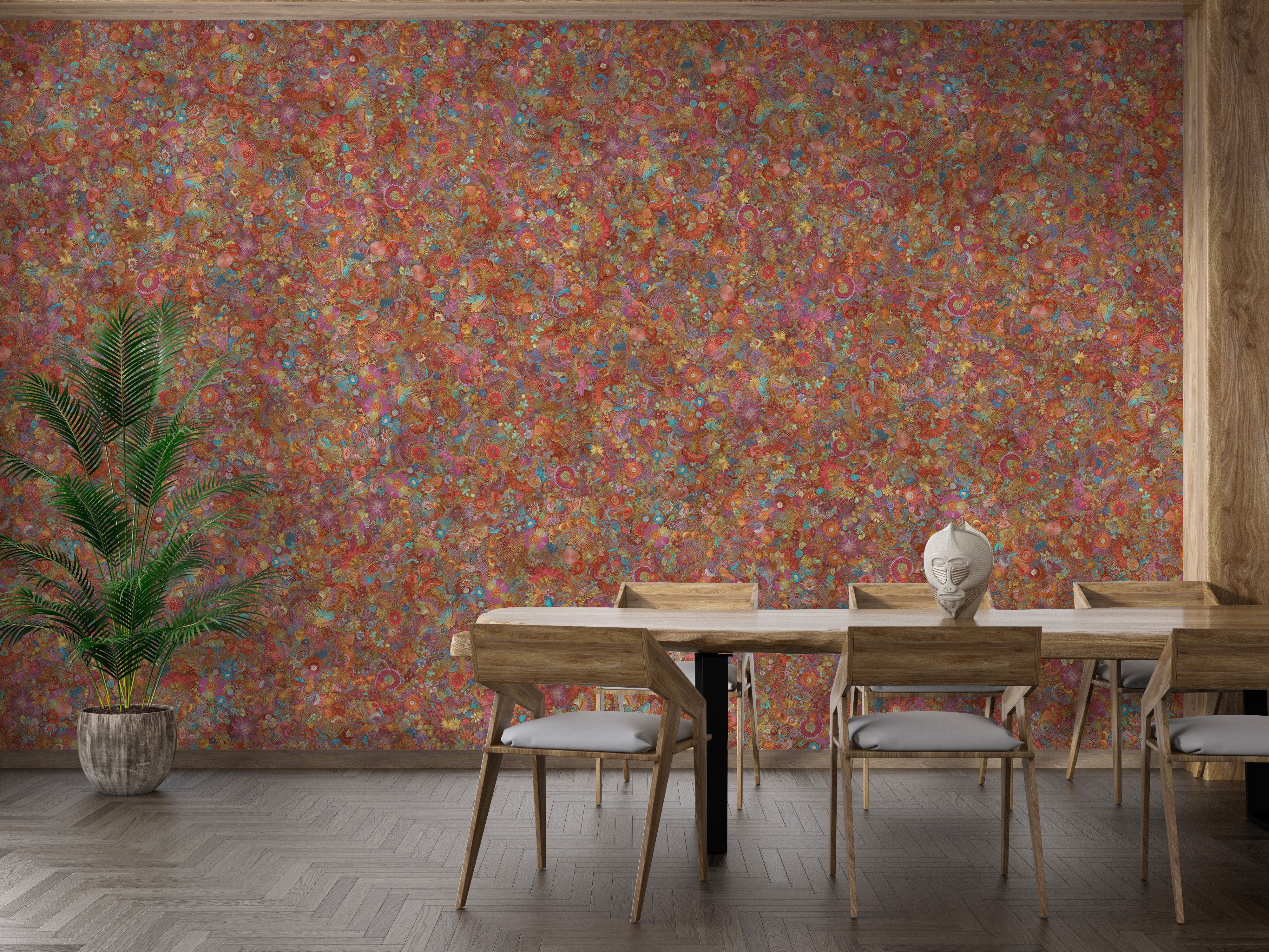 Red Color Embroidery Floral Wallpaper Murals - Giffywalls