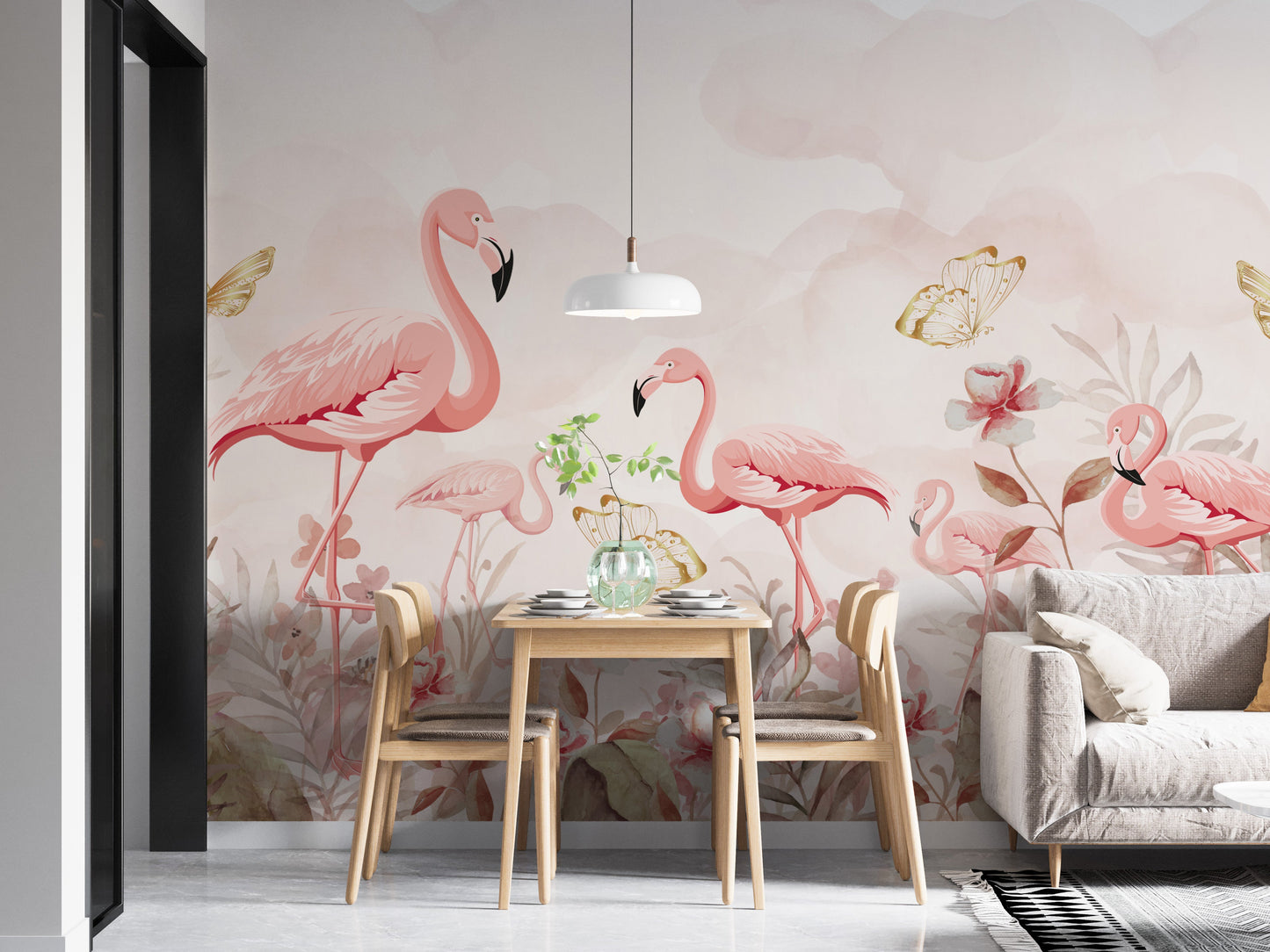 Elegant flamingo wallpaper mural for serene and stylish spaces.
