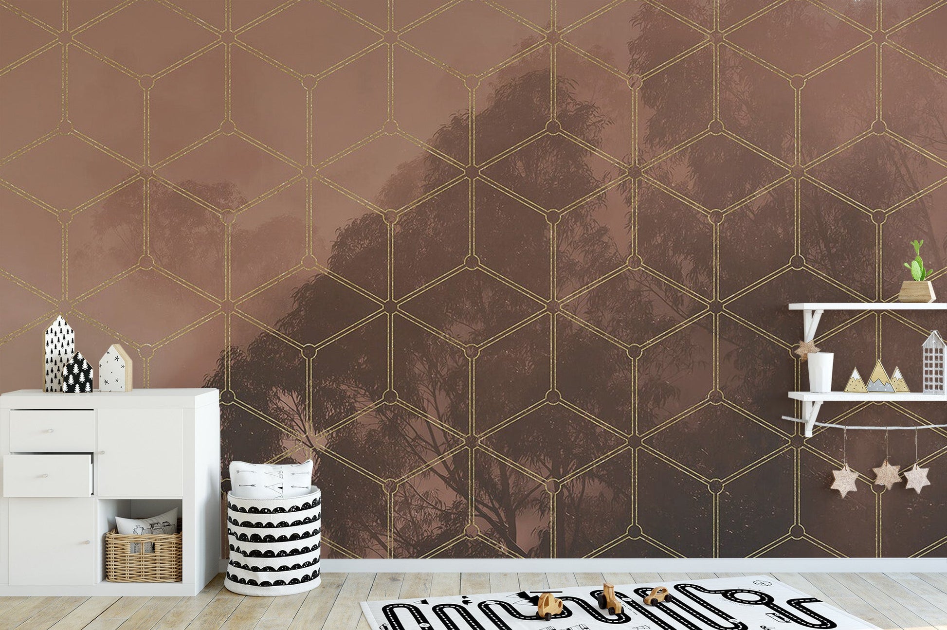 Chic Gold Patterned Forest Wallpaper
