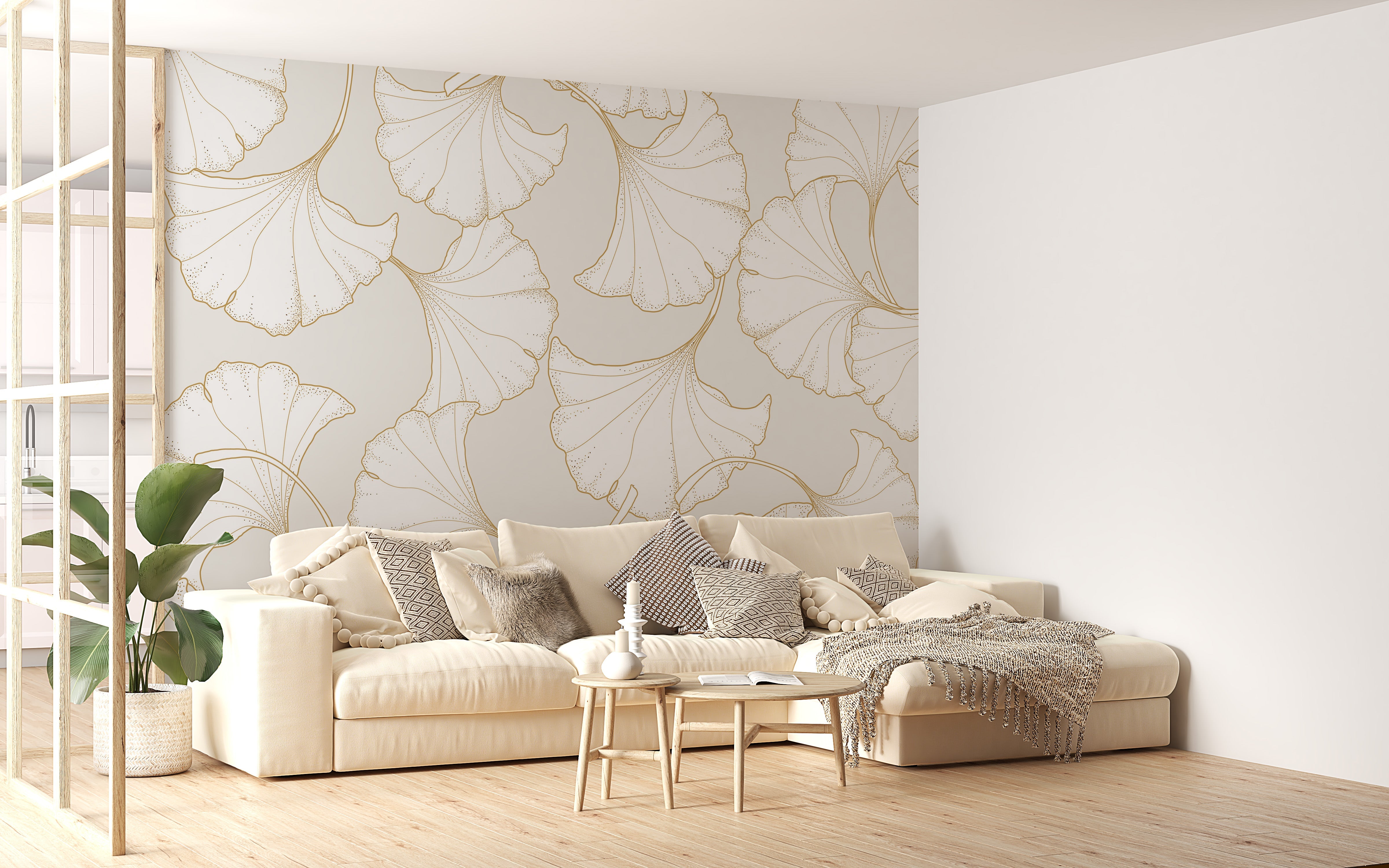 Abstract Gold Ginkgo Plant Wallpaper Mural - Giffywalls