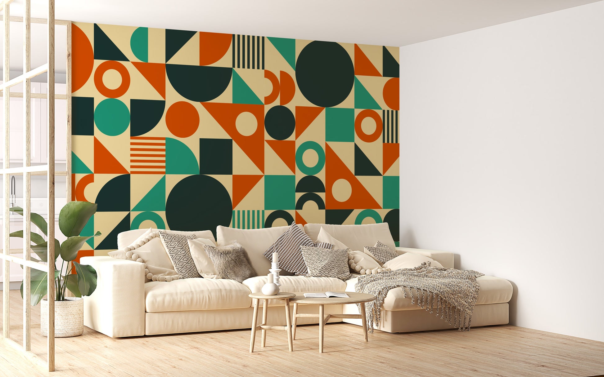 Orange & Green Mid Century Wallpaper Murals - Giffywalls