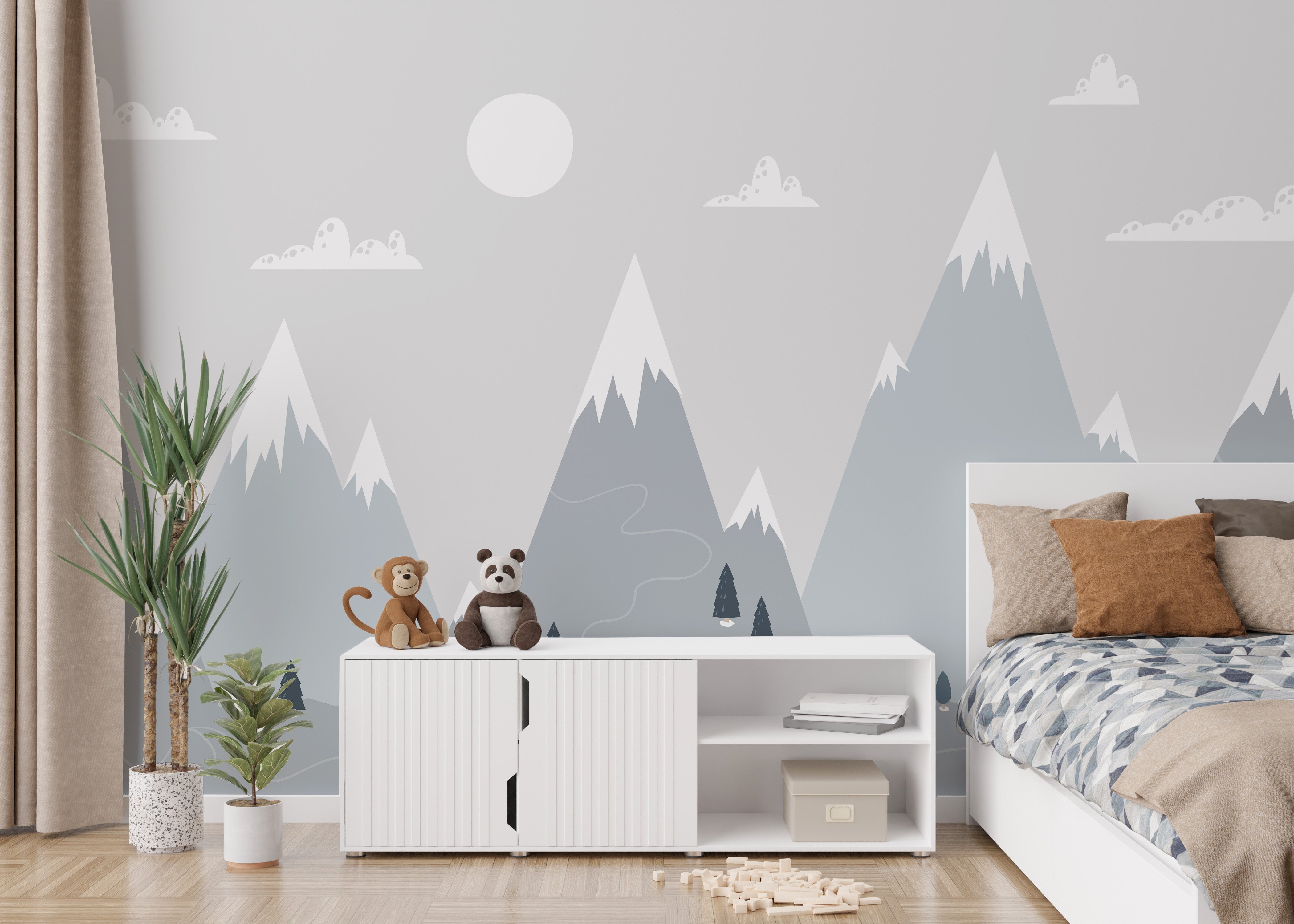 Trendy Scandinavian Mountain Wallpaper Mural - Giffywalls