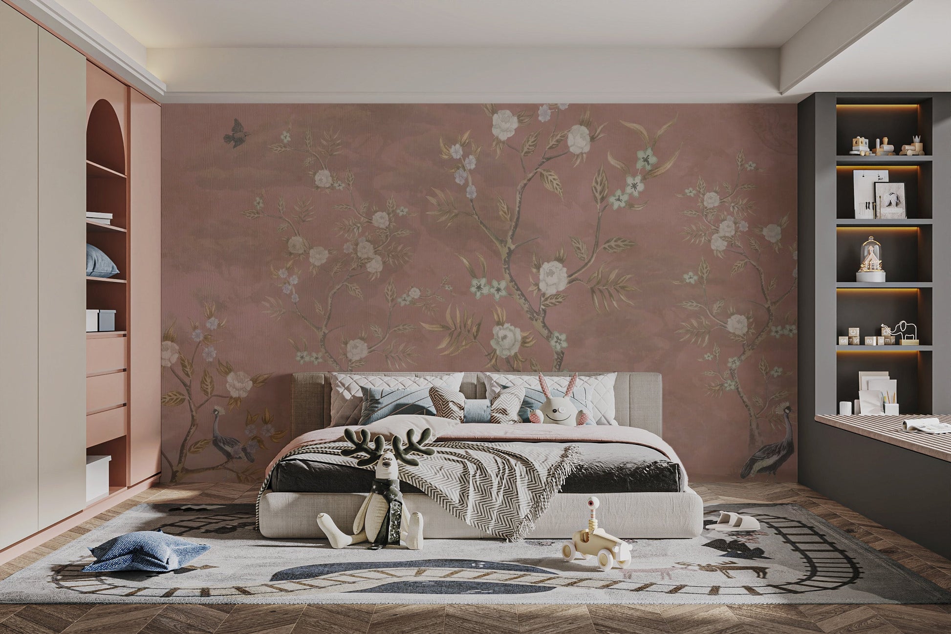 Timeless brown chinoiserie mural for interiors