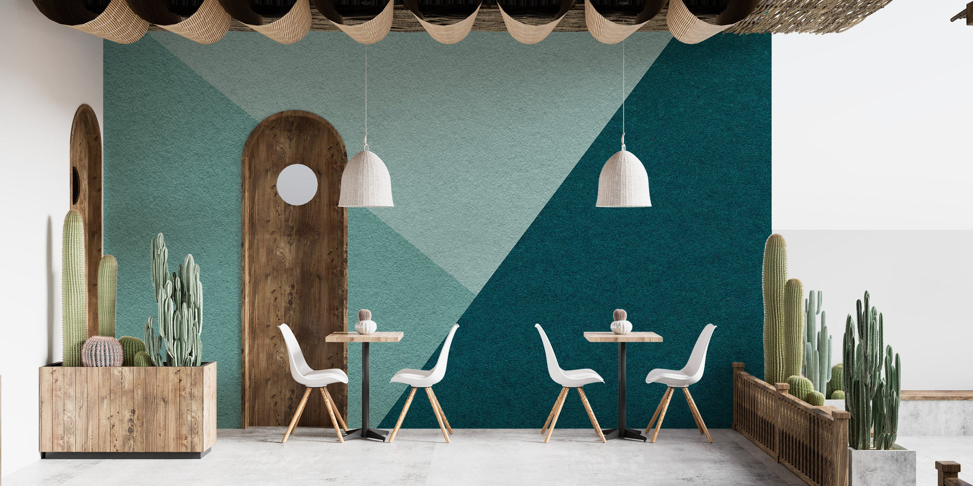 Emerald and cyan geometric wallpaper mural
