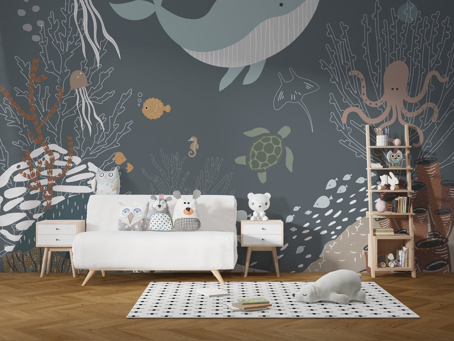 Animated underwater aqua wall mural design
