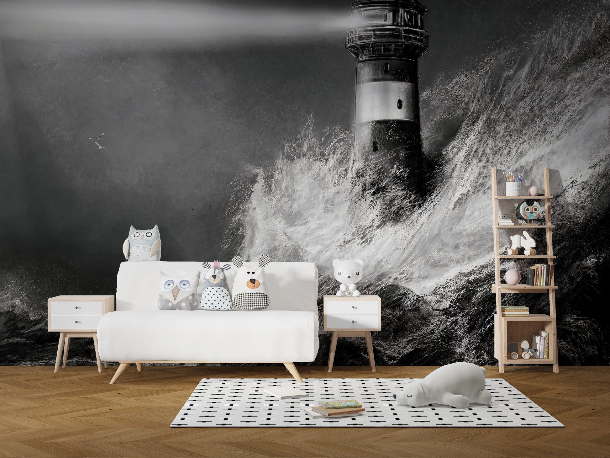 Monochrome Lighthouse in a sea of fierce waters Wallpaper - Giffywalls