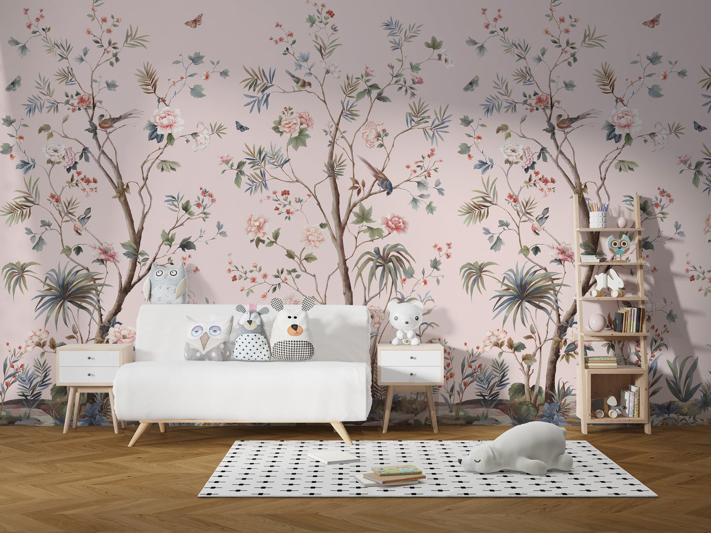 Pink Floral Chinoiserie Wall Mural
