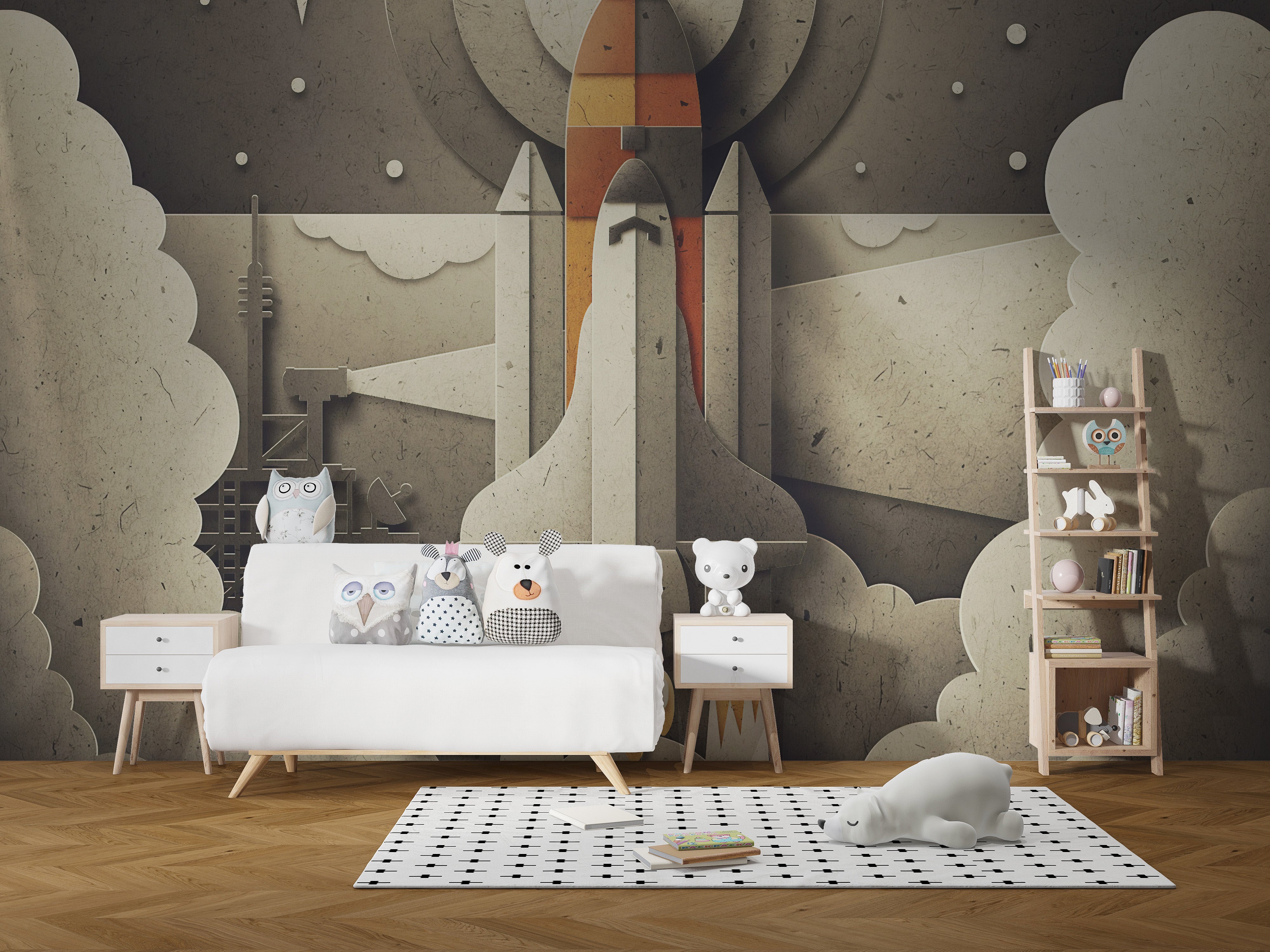 Retro Space Rocket Wallpaper for kids - Giffywalls