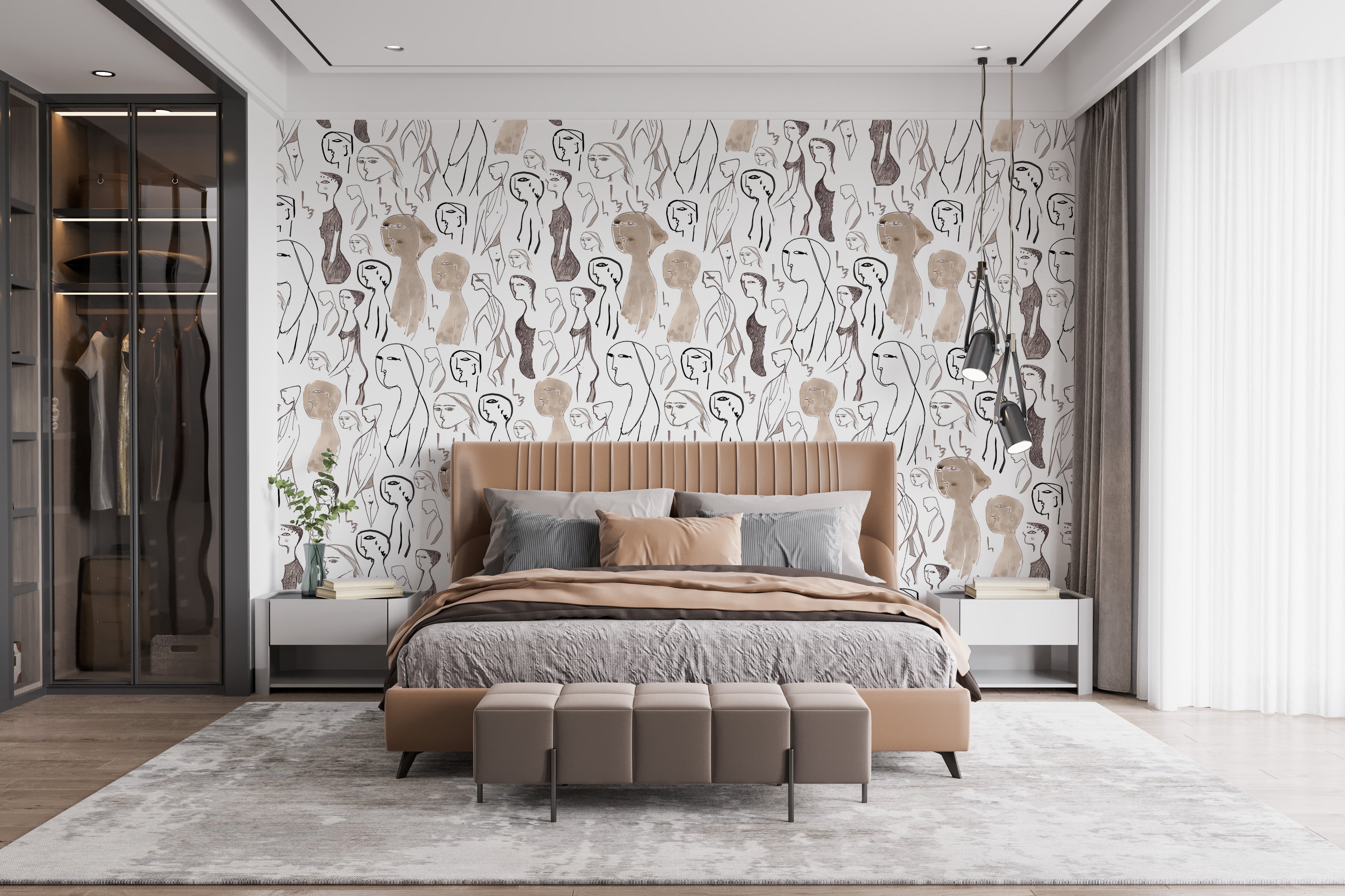 Artistic Faces Wallpaper for a serene bedroom