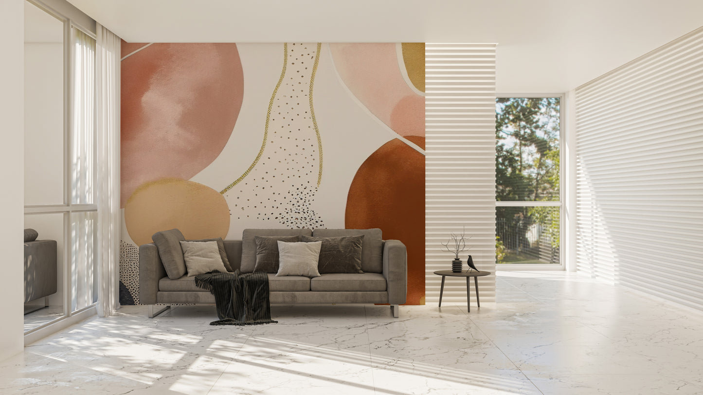 Abstract Gold and Pink Artistic Wall Mural