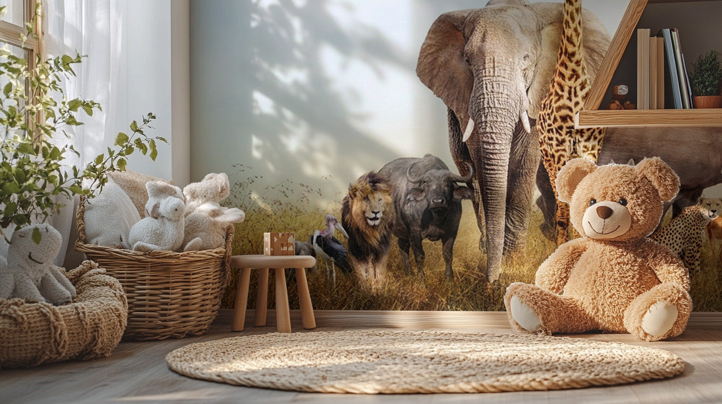 Vibrant African Animals Safari Kids Room Wallpaper mural