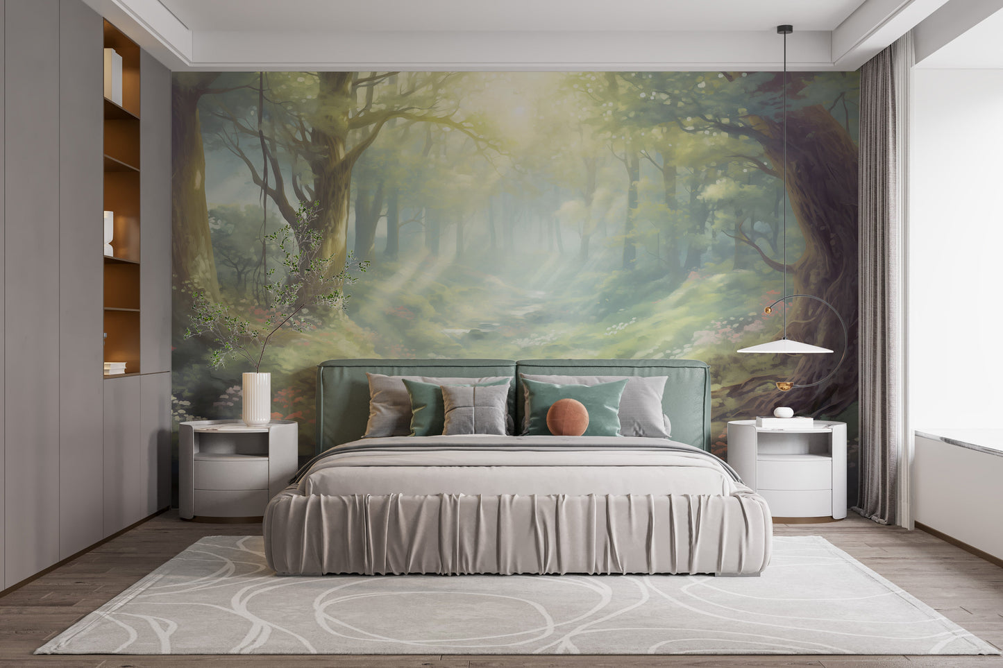 Stunning sunset forest wallpaper murals for a peaceful, autumnal vibe.