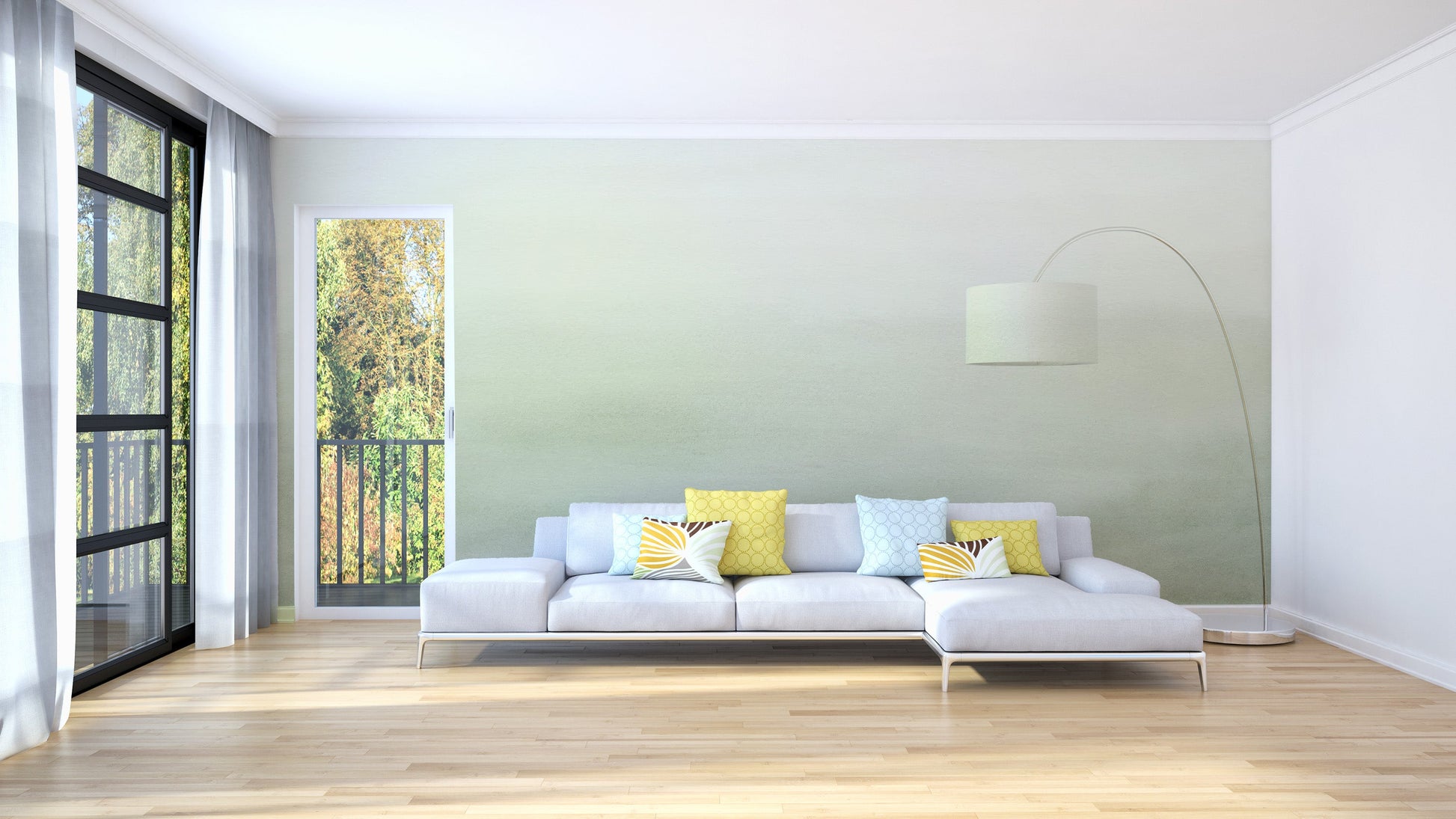 Serene Green Watercolor Mural - Giffywalls