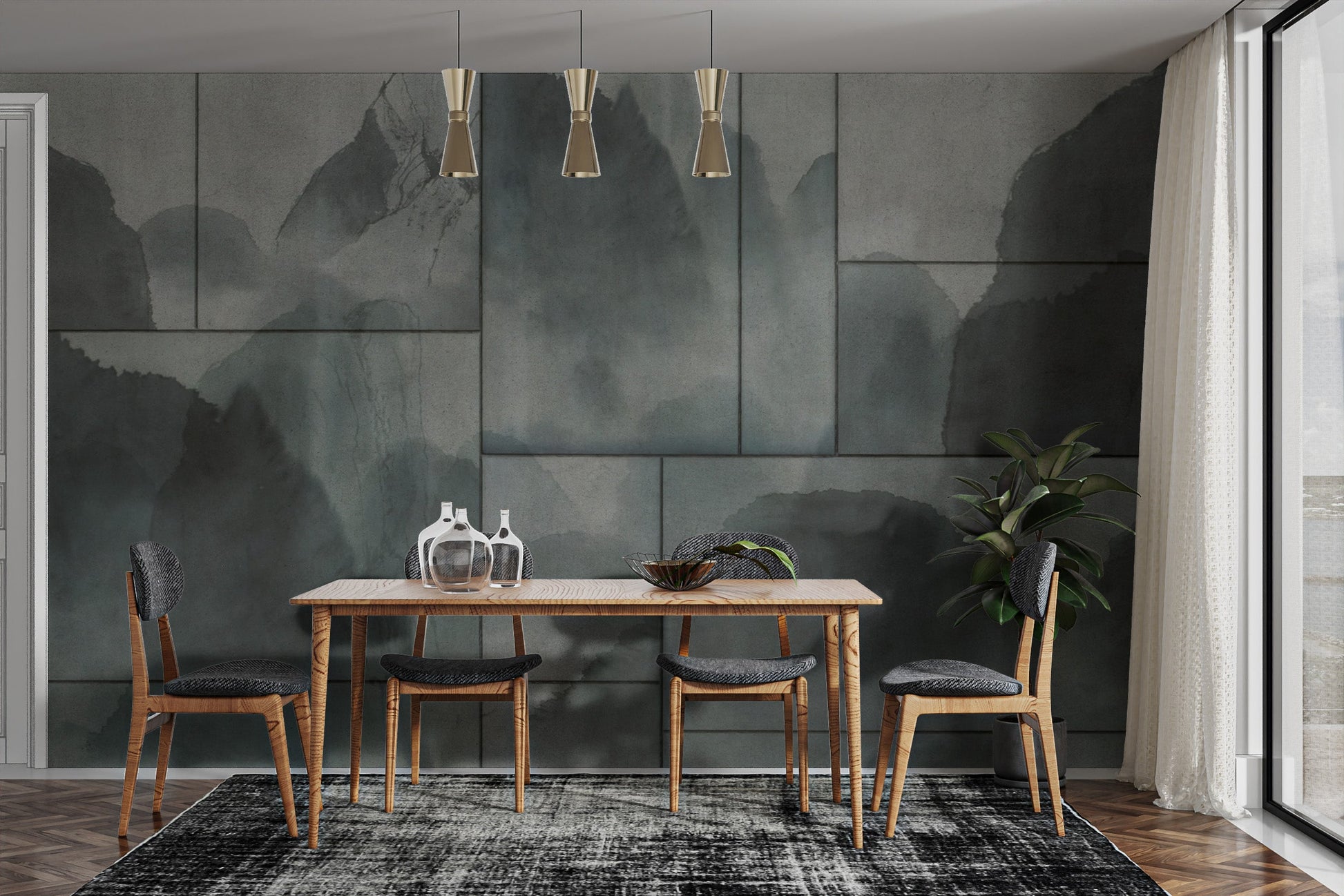 Elysian Dusty Green mural wallpaper creates a calming vibe