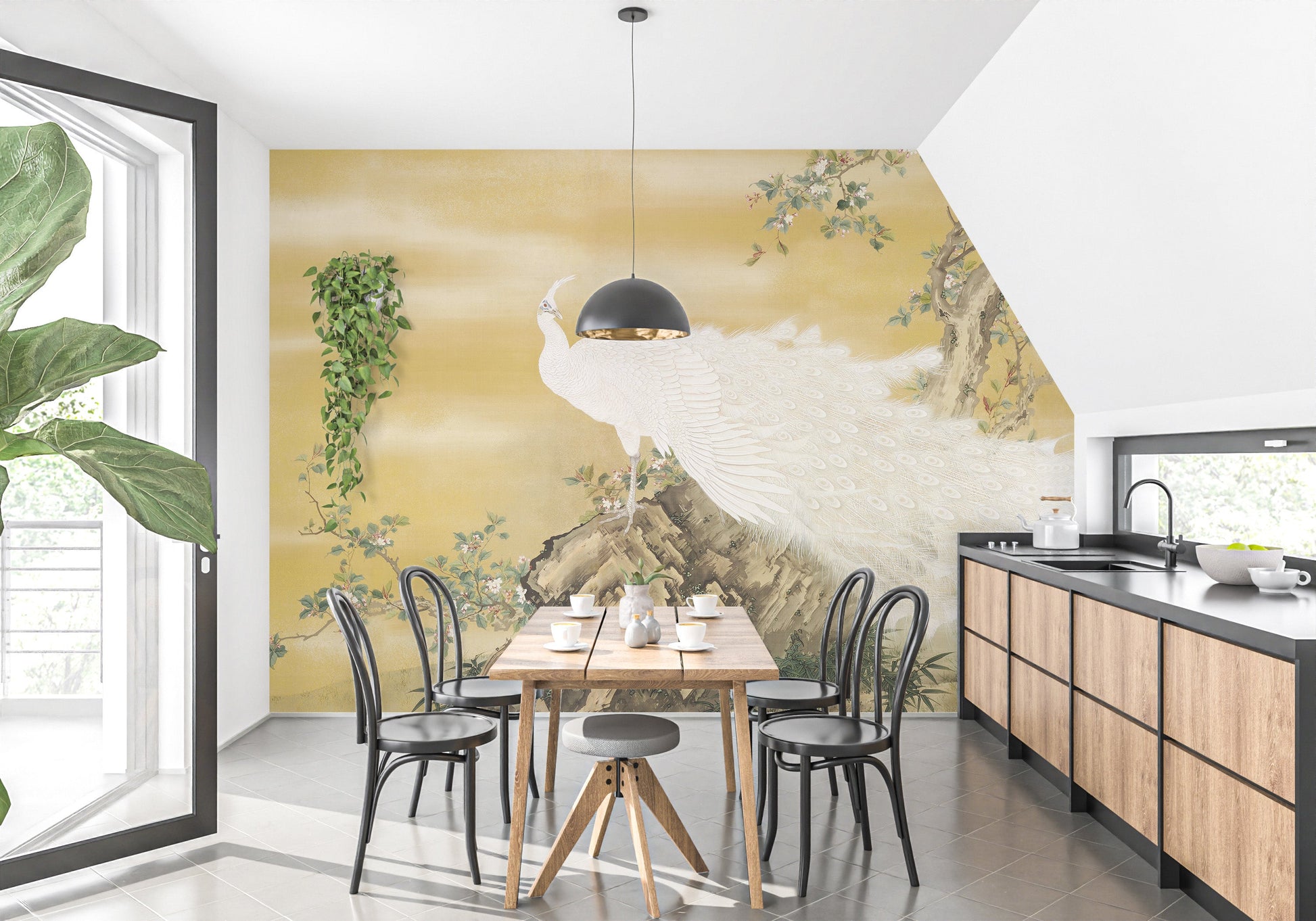 White Peafowl Sitting Rock Wallpaper Murals - Giffywalls