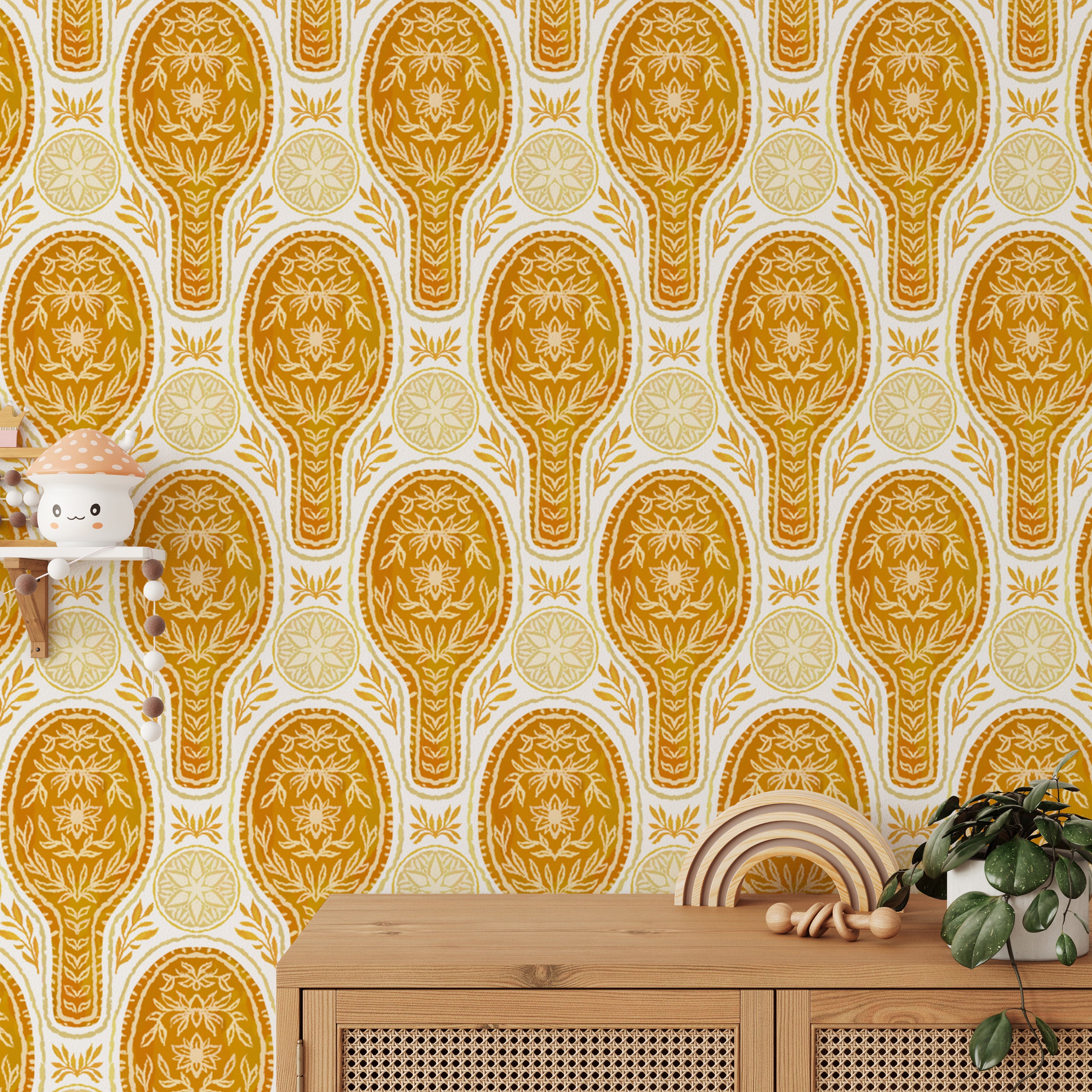 Floral Rockets Golden Yellow Wallpaper - Giffywalls