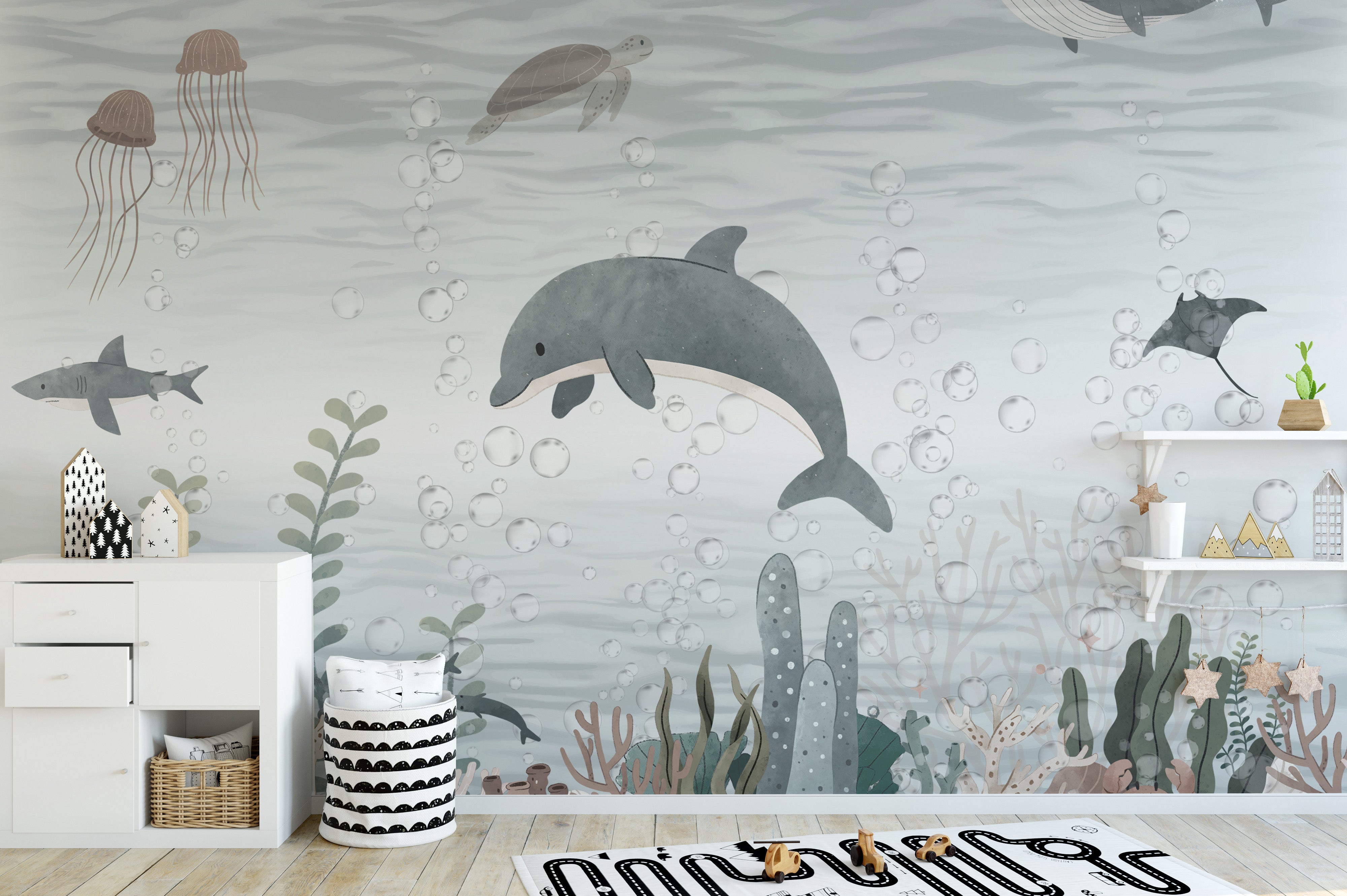 Serene Ocean Life Wallpaper Mural for modern decor