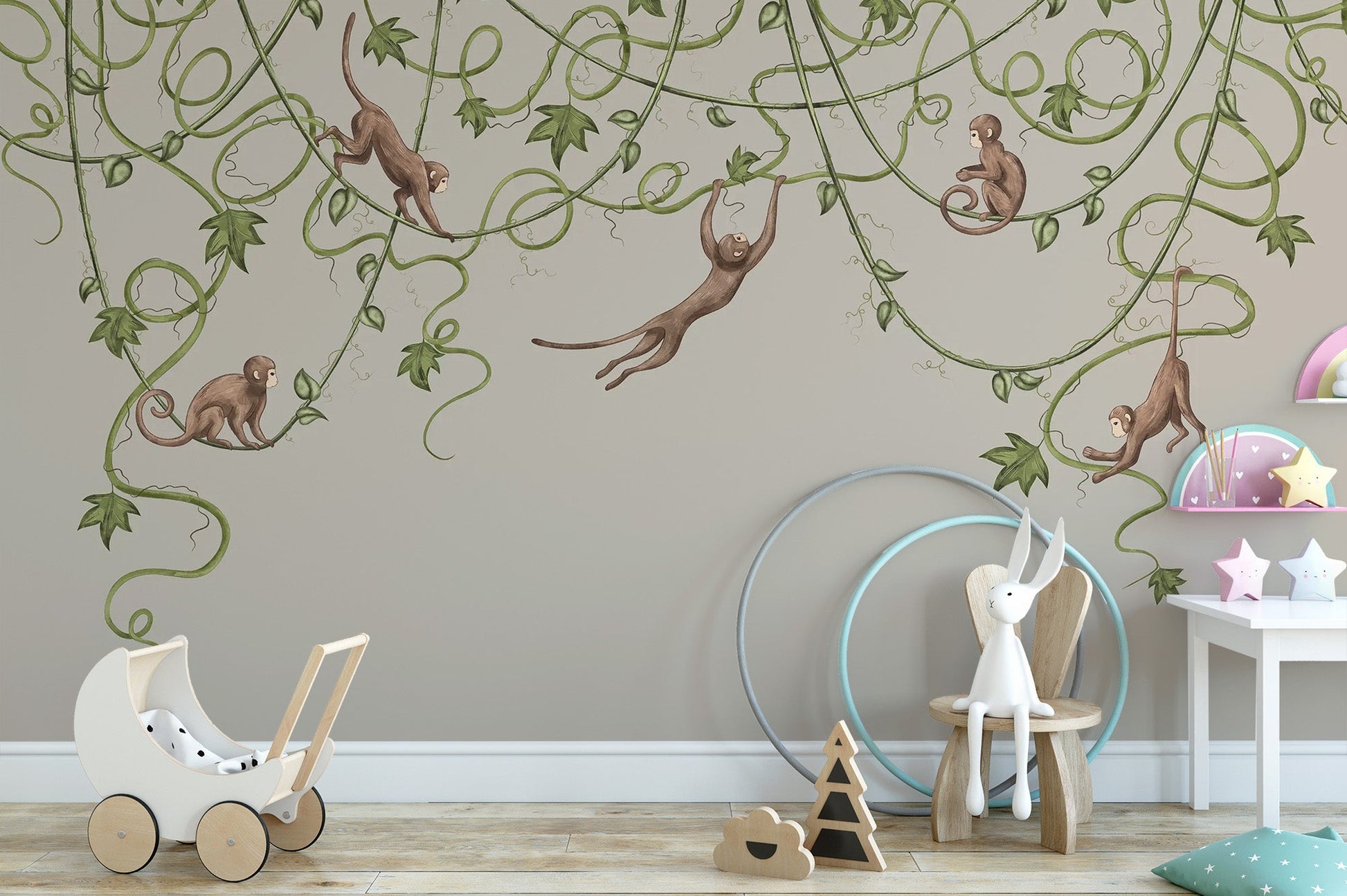 Joyful Monkey Nursery Wallpaper - Giffywalls