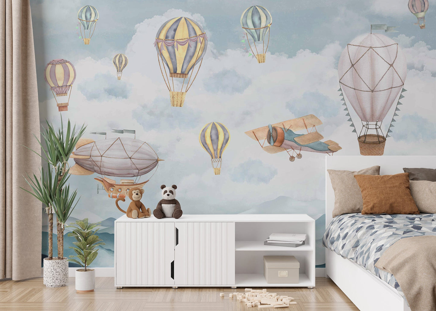 Airship mural for kids' adventure rooms
