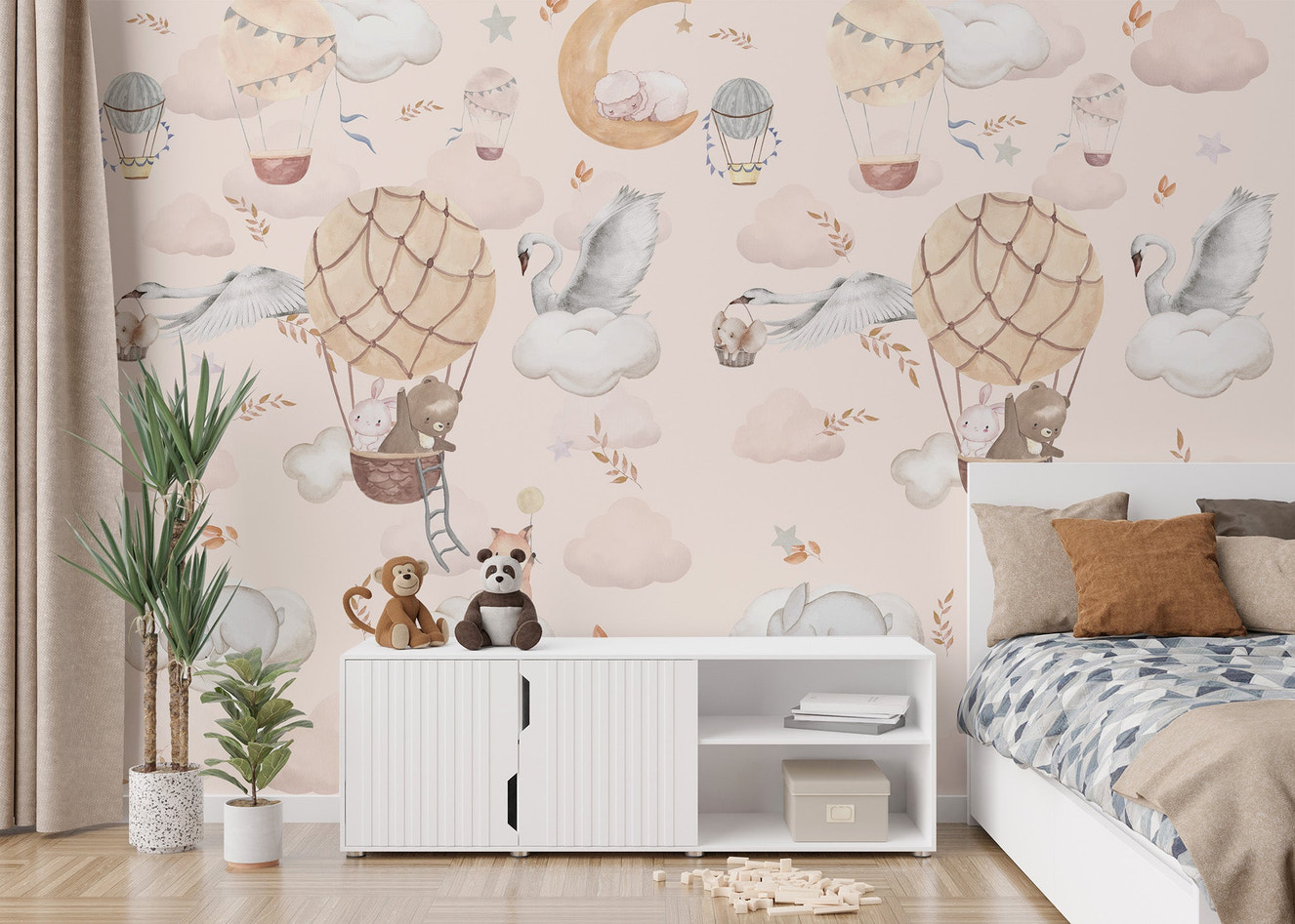 Whimsical animal mural for nursery wall
