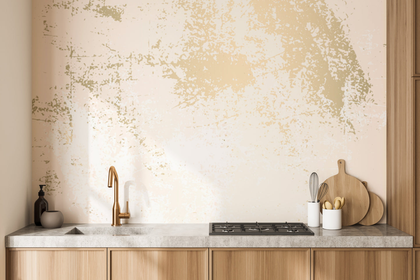 Elegant wallpaper mural featuring shimmering gold marble.
