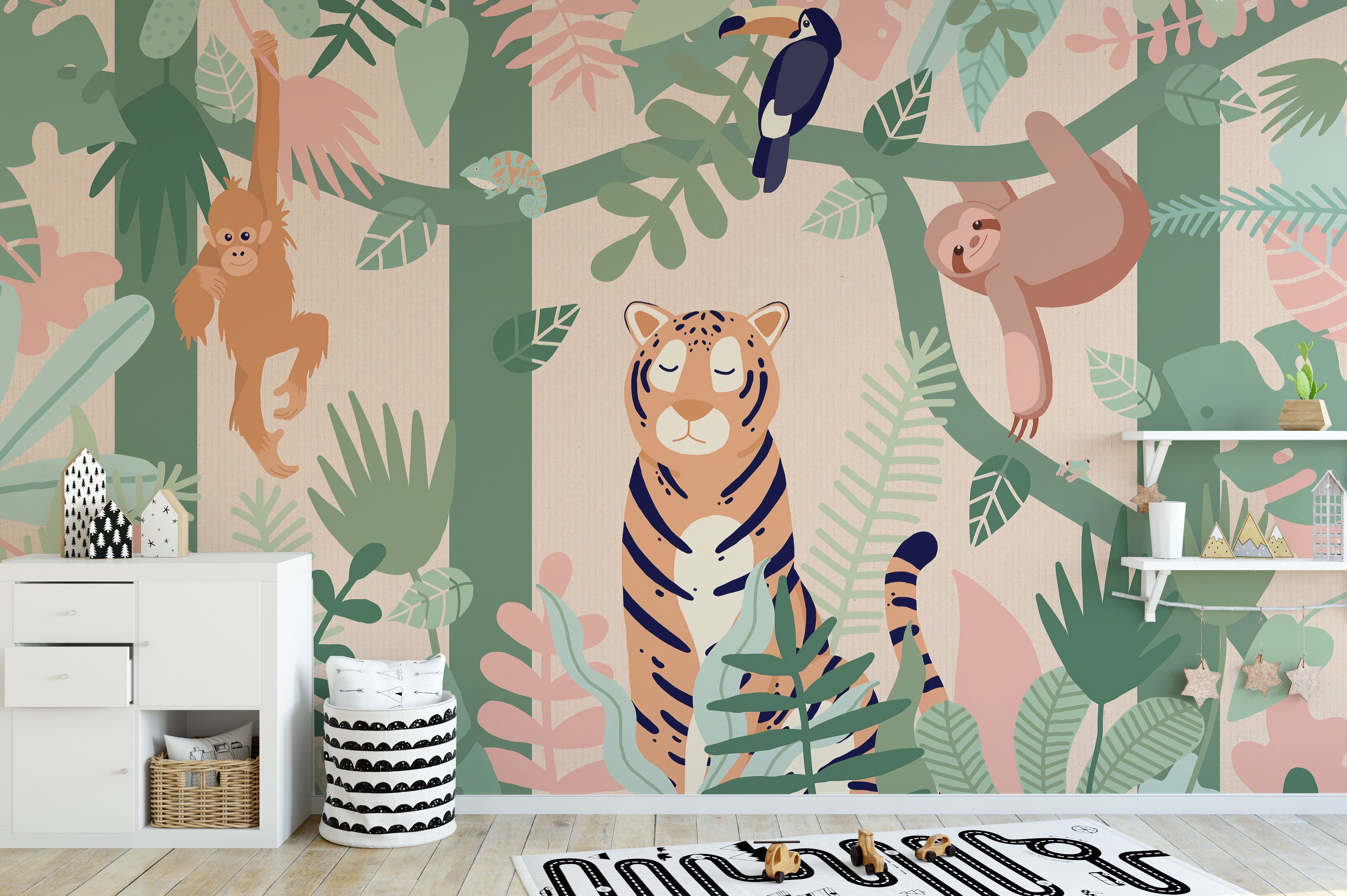 Kids Jungle animal friends wallpaper mural - Giffywalls