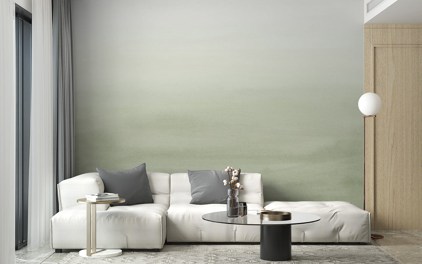 Serene Green Watercolor Mural - Giffywalls