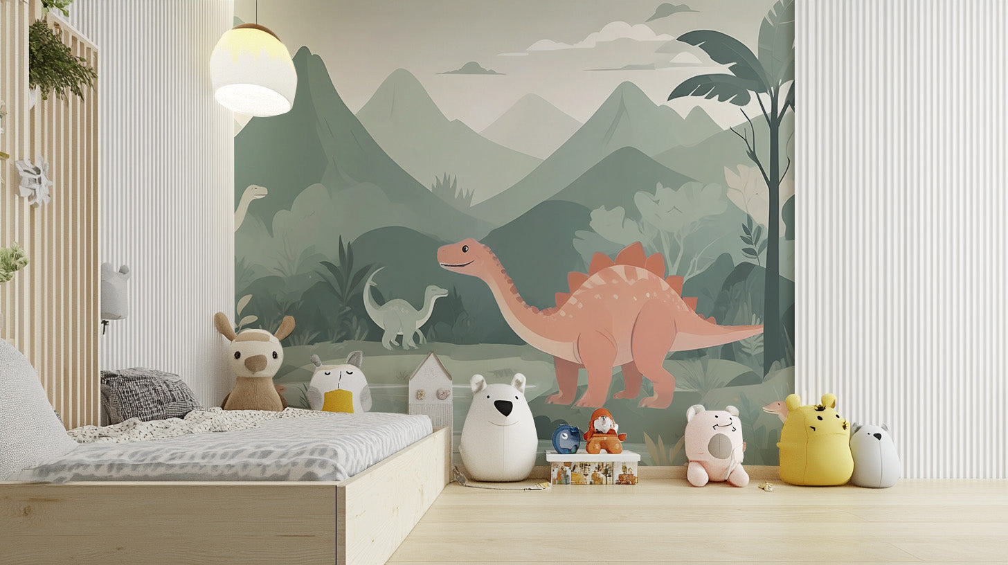 Fun dinosaur-themed mural wallpaper for your nursery room