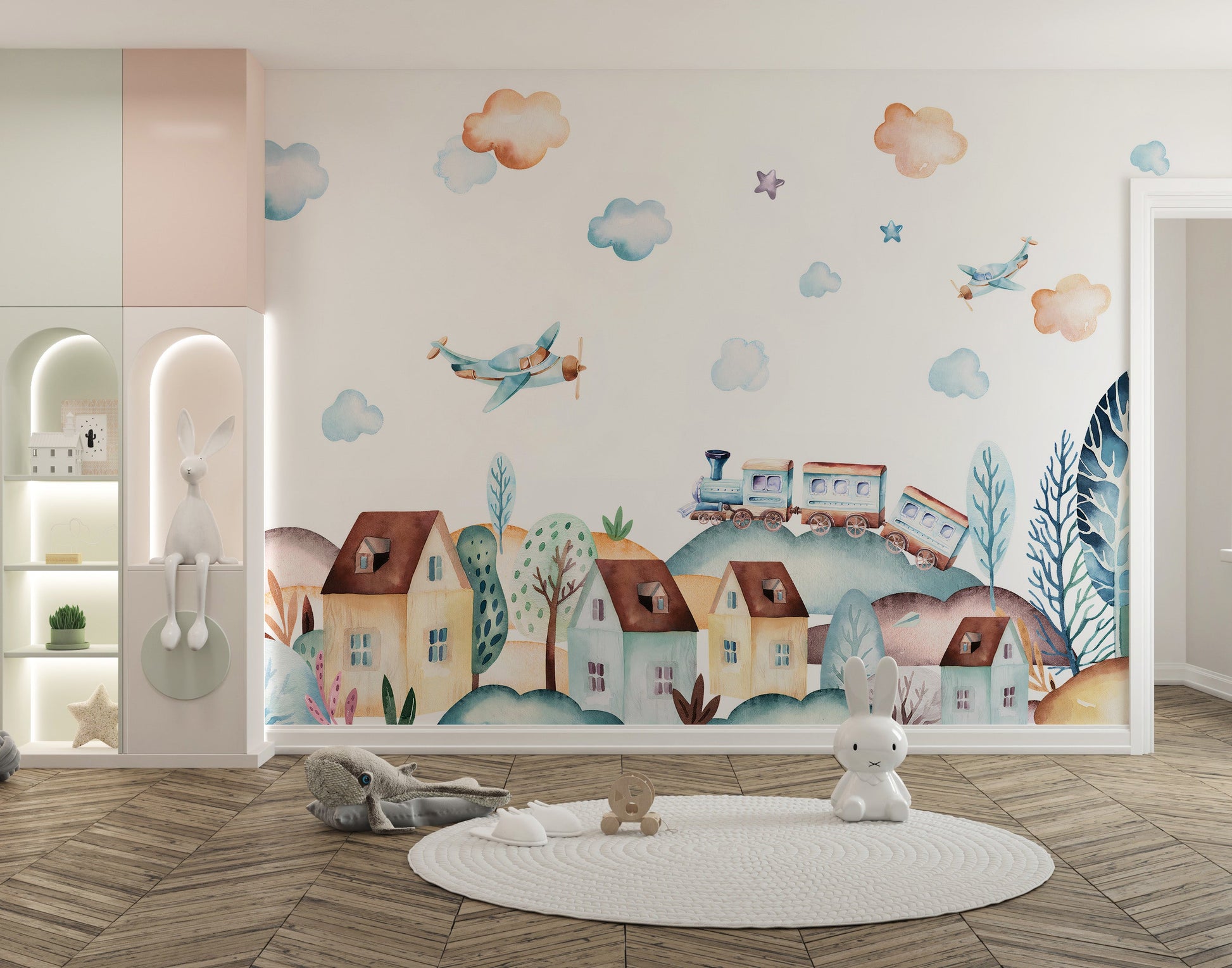 Watercolor Fun Village kids room Wallpaper Murals - Giffywalls